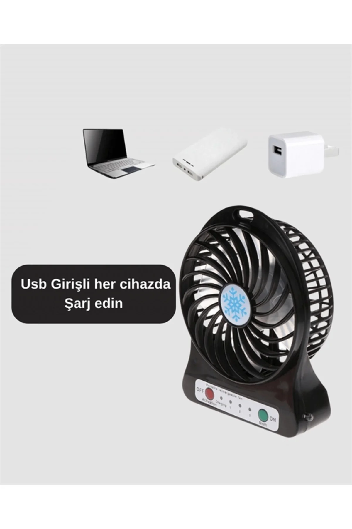 Mini Usb Fan – Şarj Edilebilir, Işıklı, 3 Kademe, Taşınabilir Mas