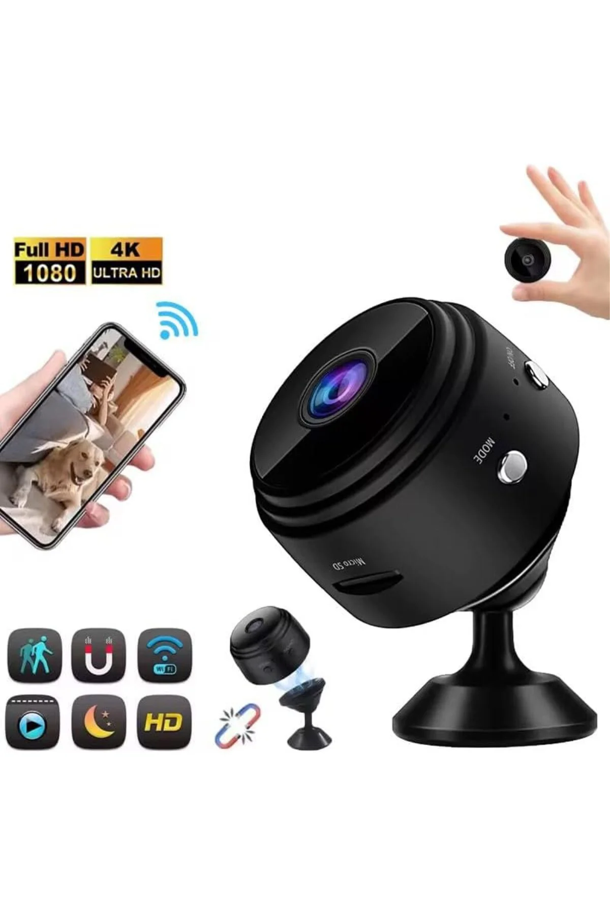 Mini Wifi Camera 1080 Gece Görüşlü Hareket Sensörlü Kablosuz Bebe