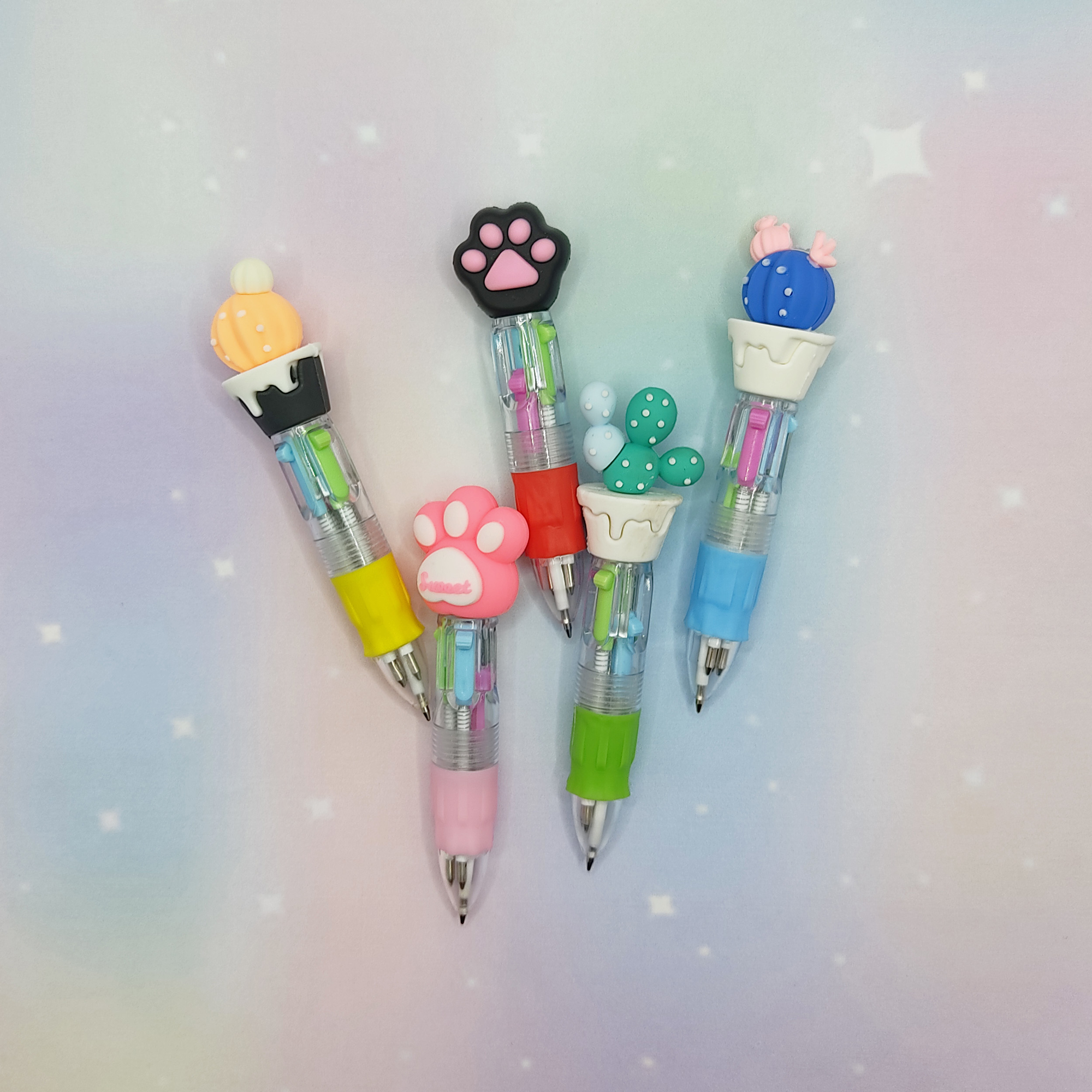 Mini Yeşil Kaktüslü Çoklu 4 Renkli Tükenmez Kalem - 1 Adet 