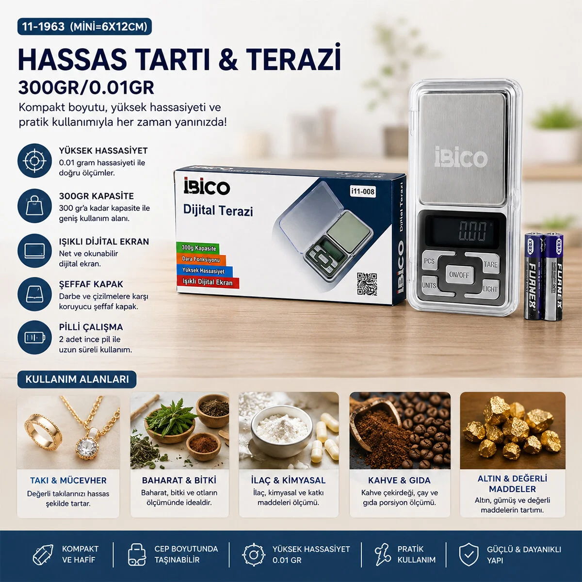 MİNİ=6X12CM Hassas Tartı - Terazi 300GR/0.01GR Şeffaf Pls.kapaklı - Pilli= 2PCS İnce Fiyatı, Yorumları ve Özellikleri