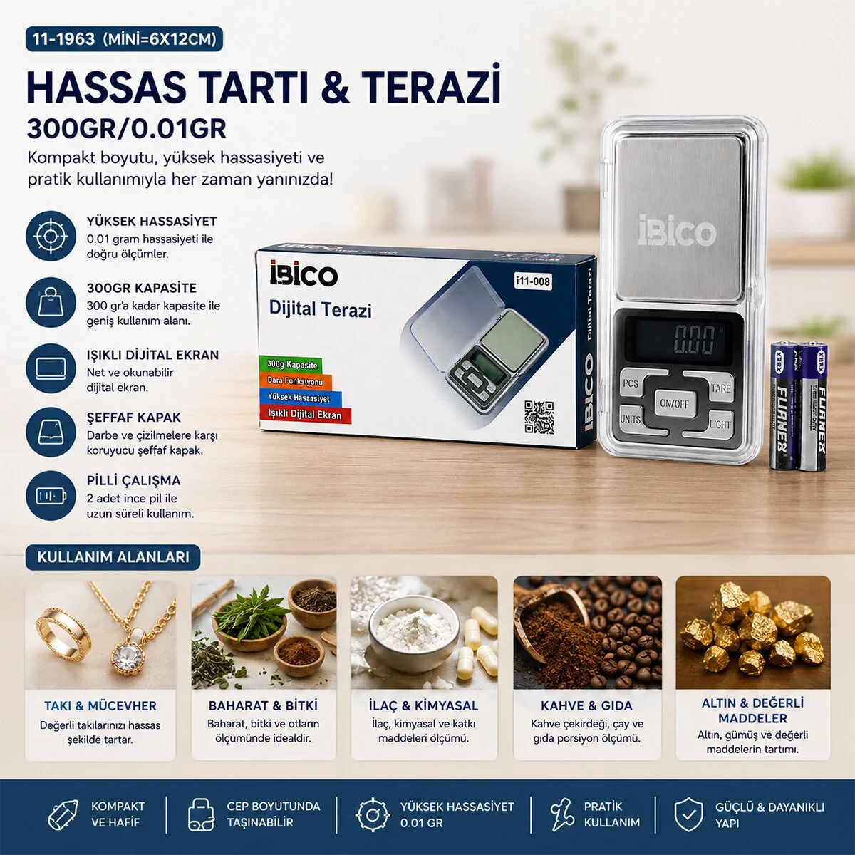 Mini=6x12cm Hassas Tartı - Terazi 300gr/0.01gr Şeffaf Pls.kapaklı - Pilli= 2pcs İnce Bx40 Fiyatı, Yorumları ve Özellikleri