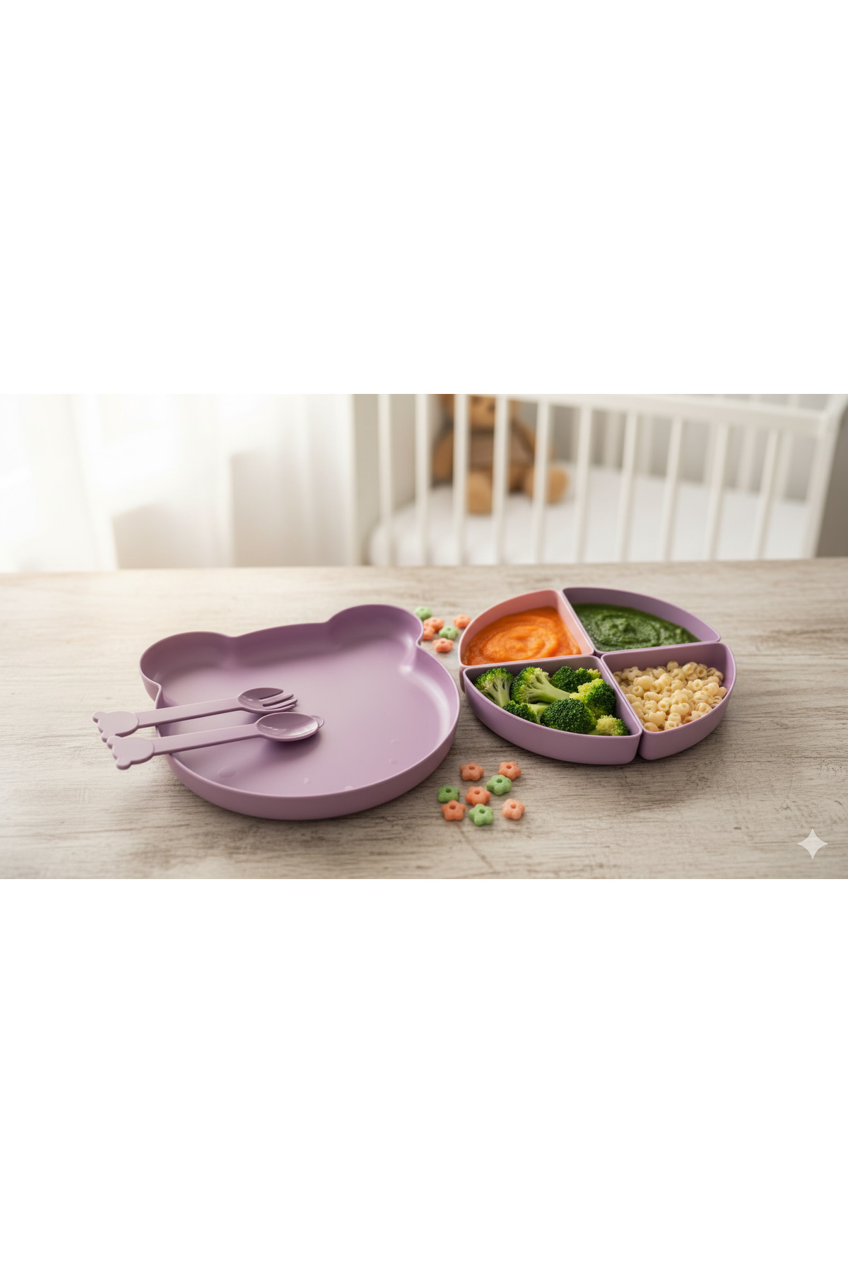Minik Ayıcık Beslenme Seti | Bölmeli Mama Tabağı & Çatal Kaşık Se