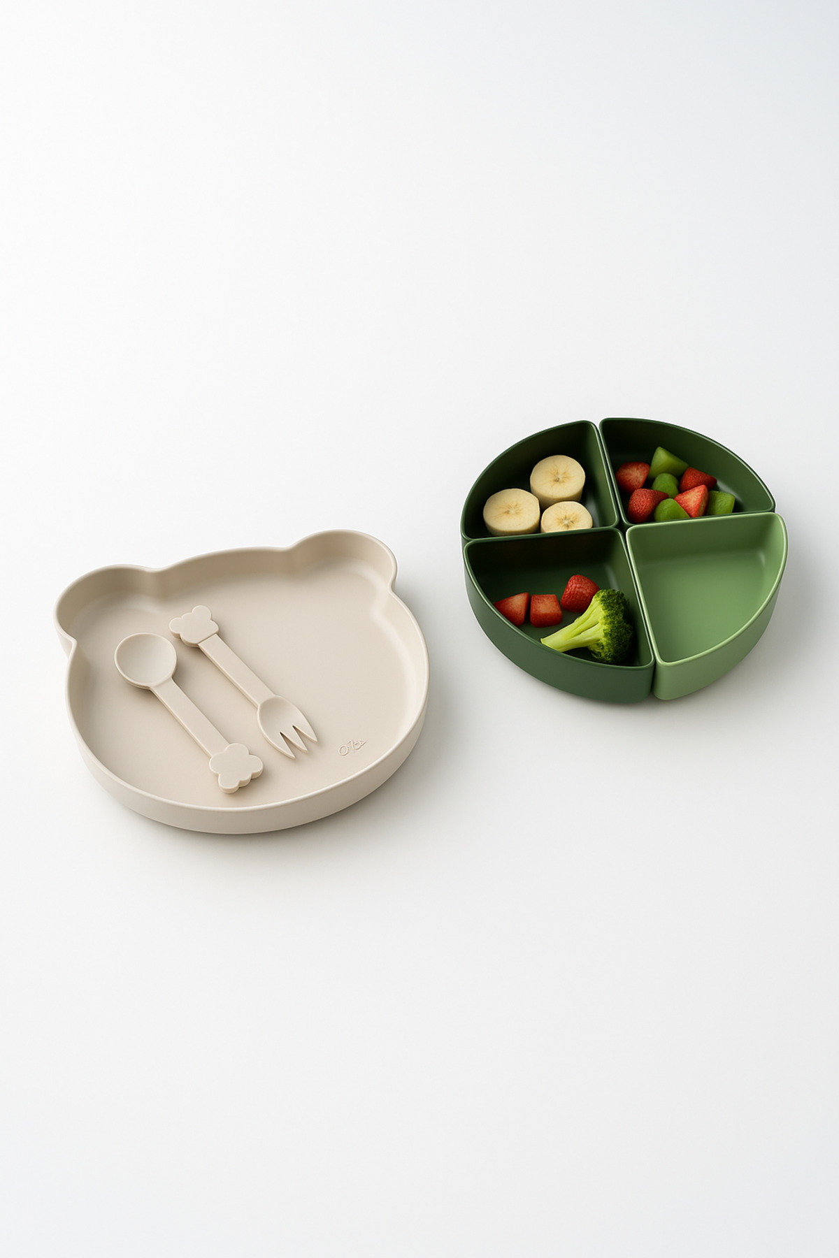 Pazar Kapısı Minik Ayıcık Beslenme Seti | Bölmeli Mama Tabağı & Çatal Kaşık Se