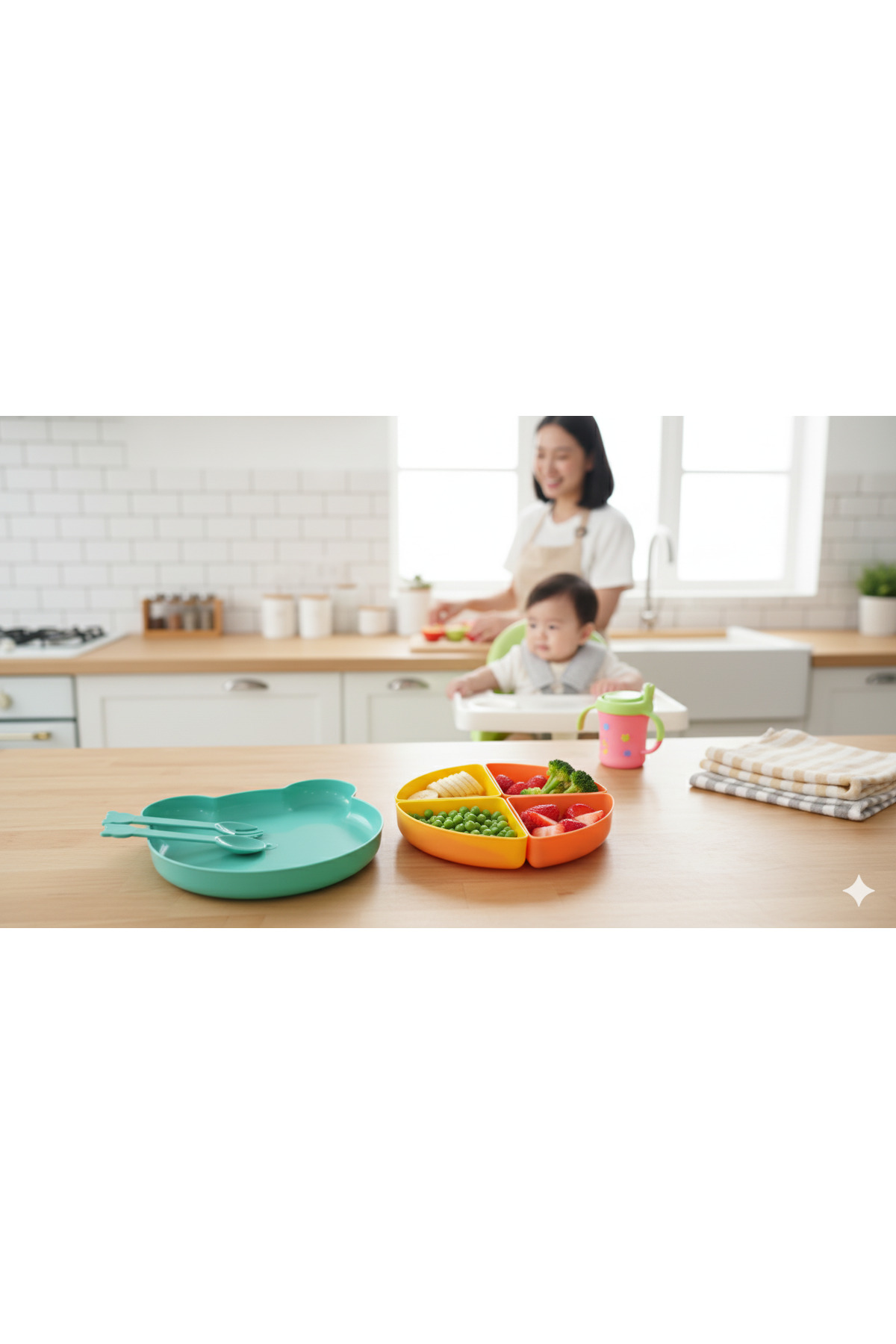 Minik Ayıcık Beslenme Seti | Bölmeli Mama Tabağı & Çatal Kaşık Se