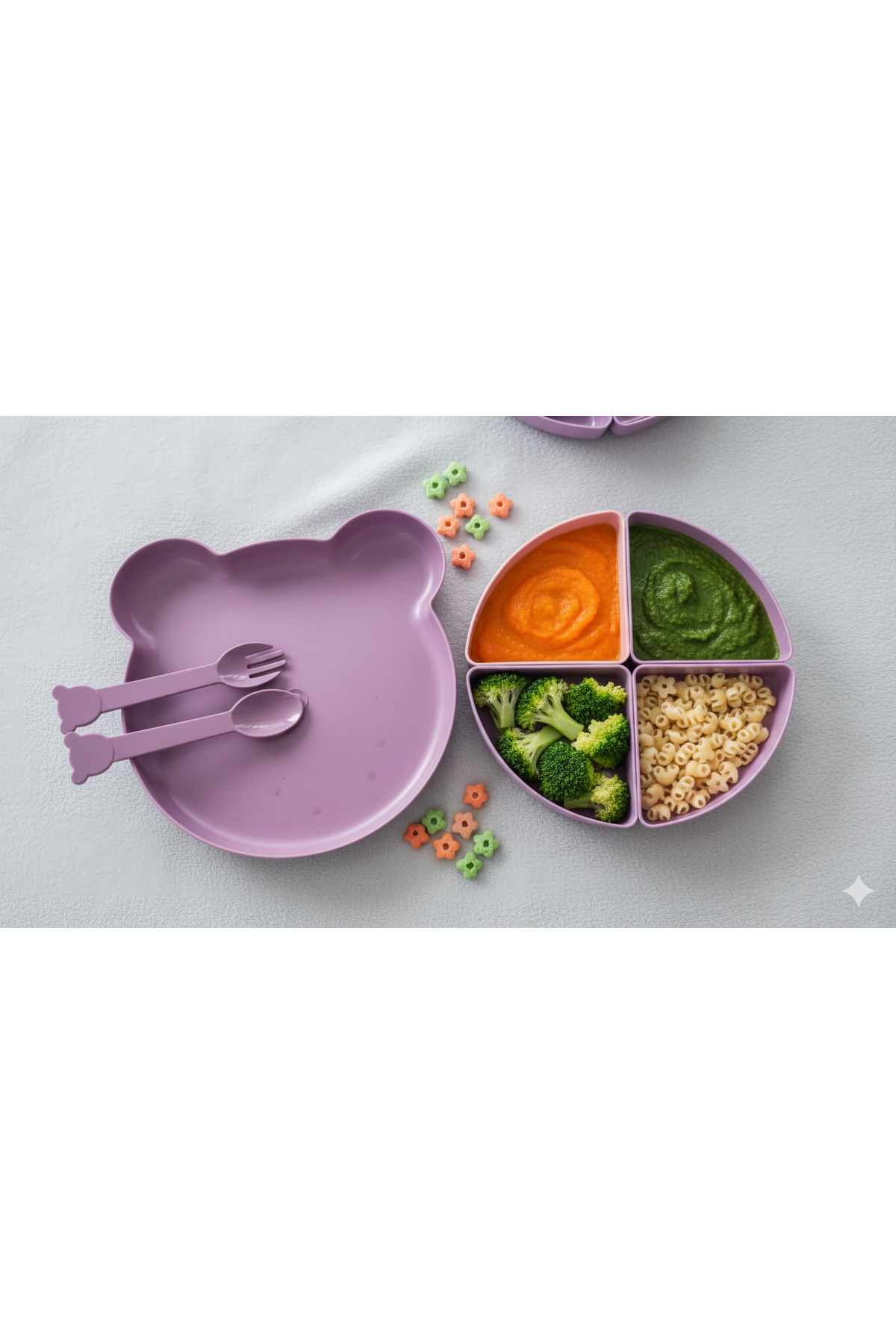 Minik Ayıcık Beslenme Seti | Bölmeli Mama Tabağı & Çatal Kaşık Se