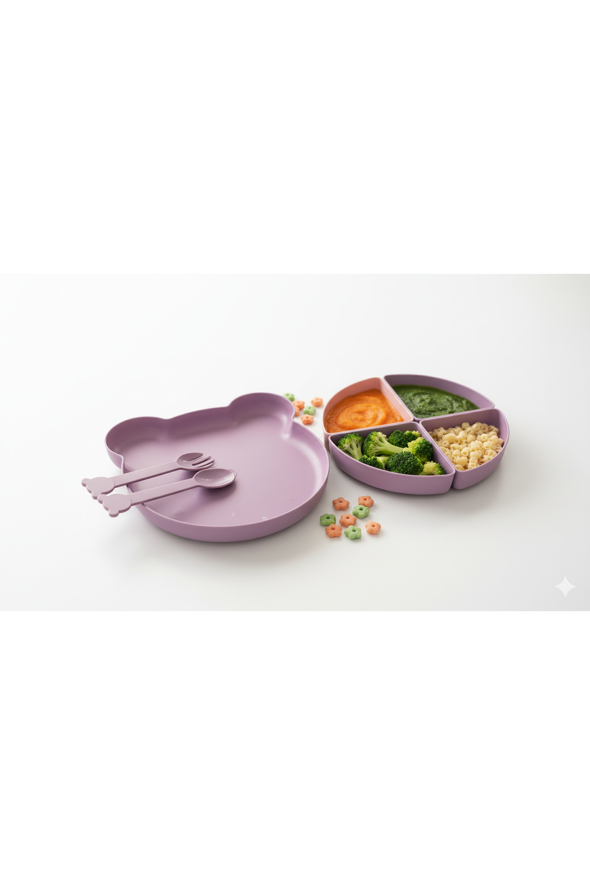 Minik Ayıcık Beslenme Seti | Bölmeli Mama Tabağı & Çatal Kaşık Se