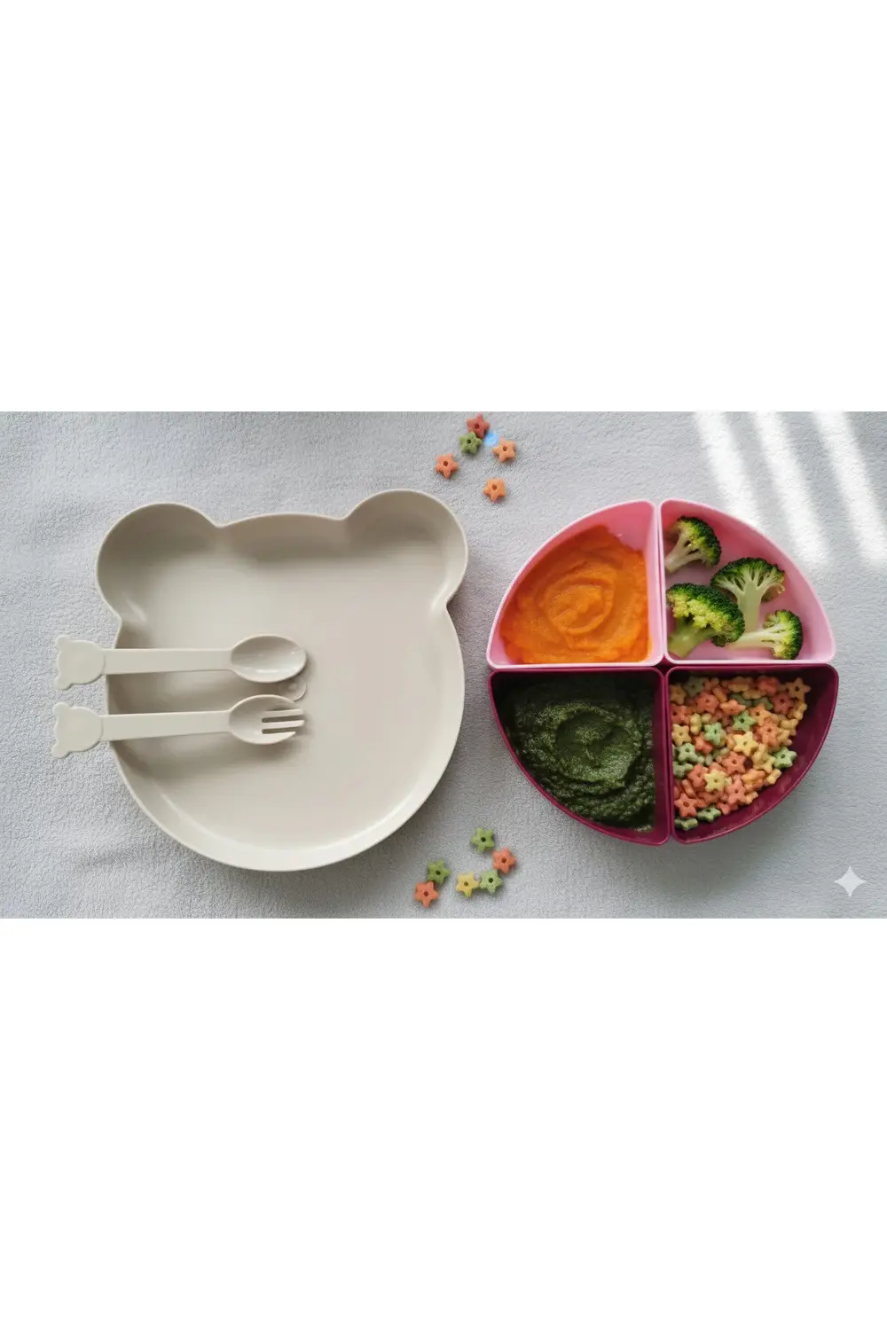 Minik Ayıcık Beslenme Seti | Bölmeli Mama Tabağı & Çatal Kaşık Se