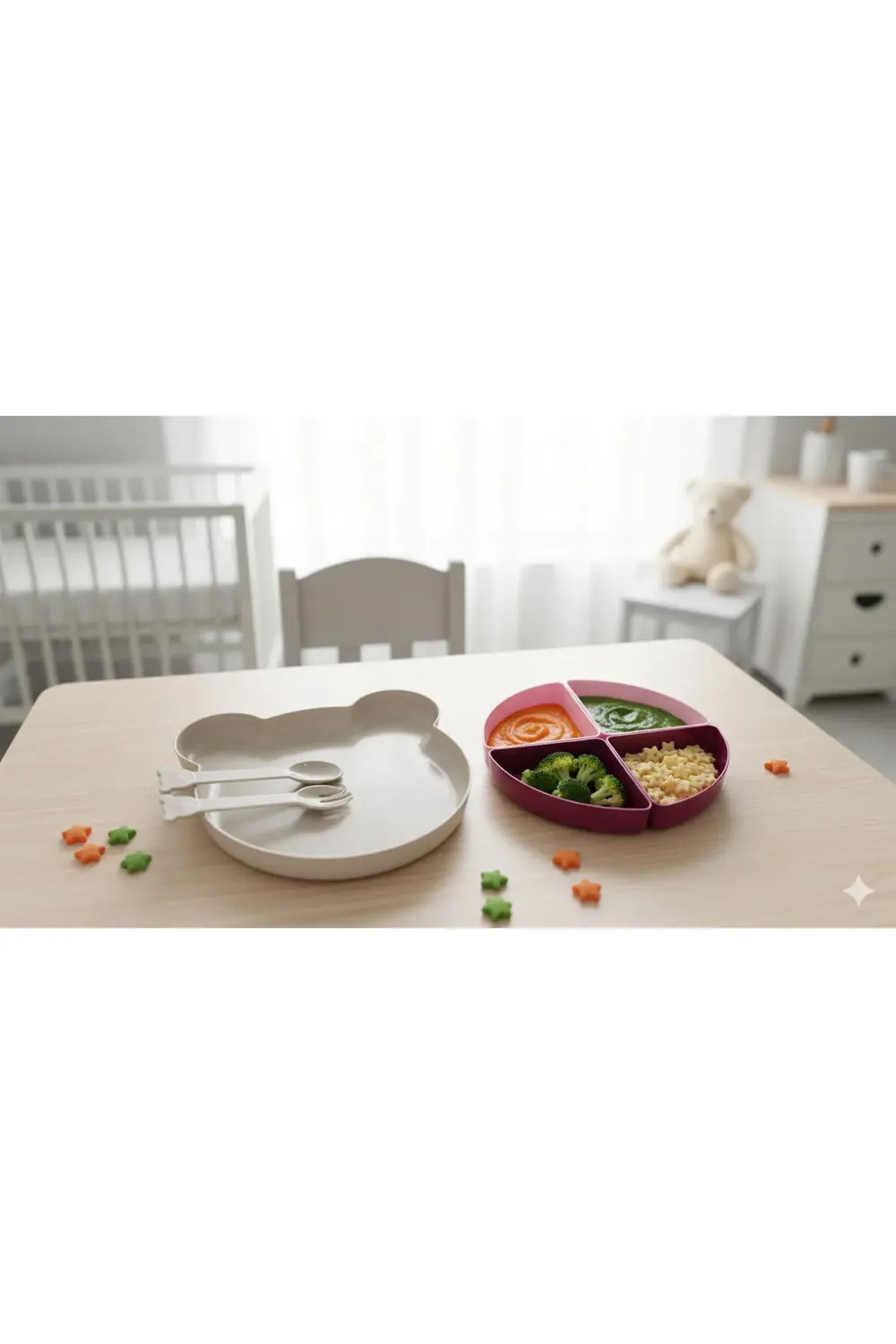 Minik Ayıcık Beslenme Seti | Bölmeli Mama Tabağı & Çatal Kaşık Se
