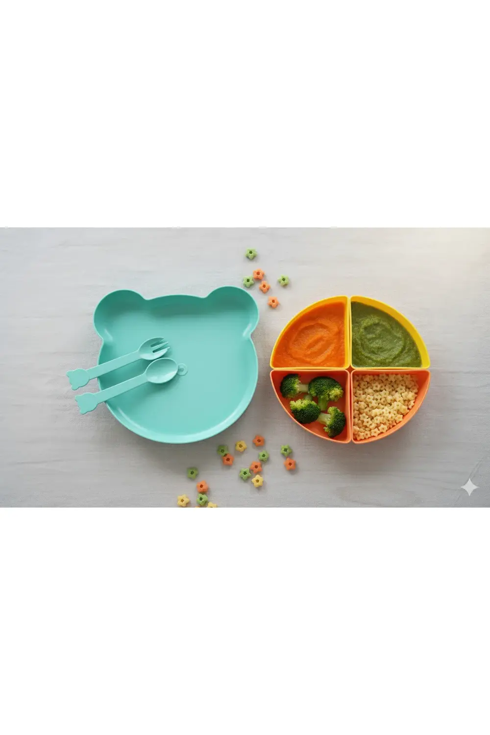 Minik Ayıcık Beslenme Seti | Bölmeli Mama Tabağı & Çatal Kaşık Se