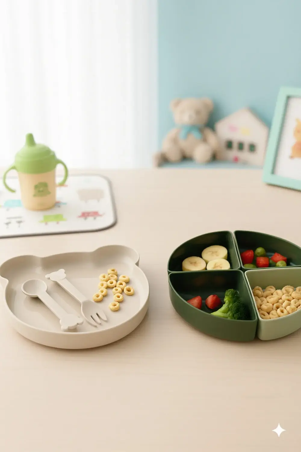 Minik Ayıcık Beslenme Seti | Bölmeli Mama Tabağı & Çatal Kaşık Se