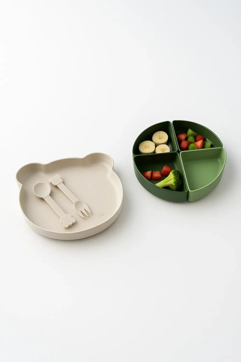 Minik Ayıcık Beslenme Seti | Bölmeli Mama Tabağı & Çatal Kaşık Se