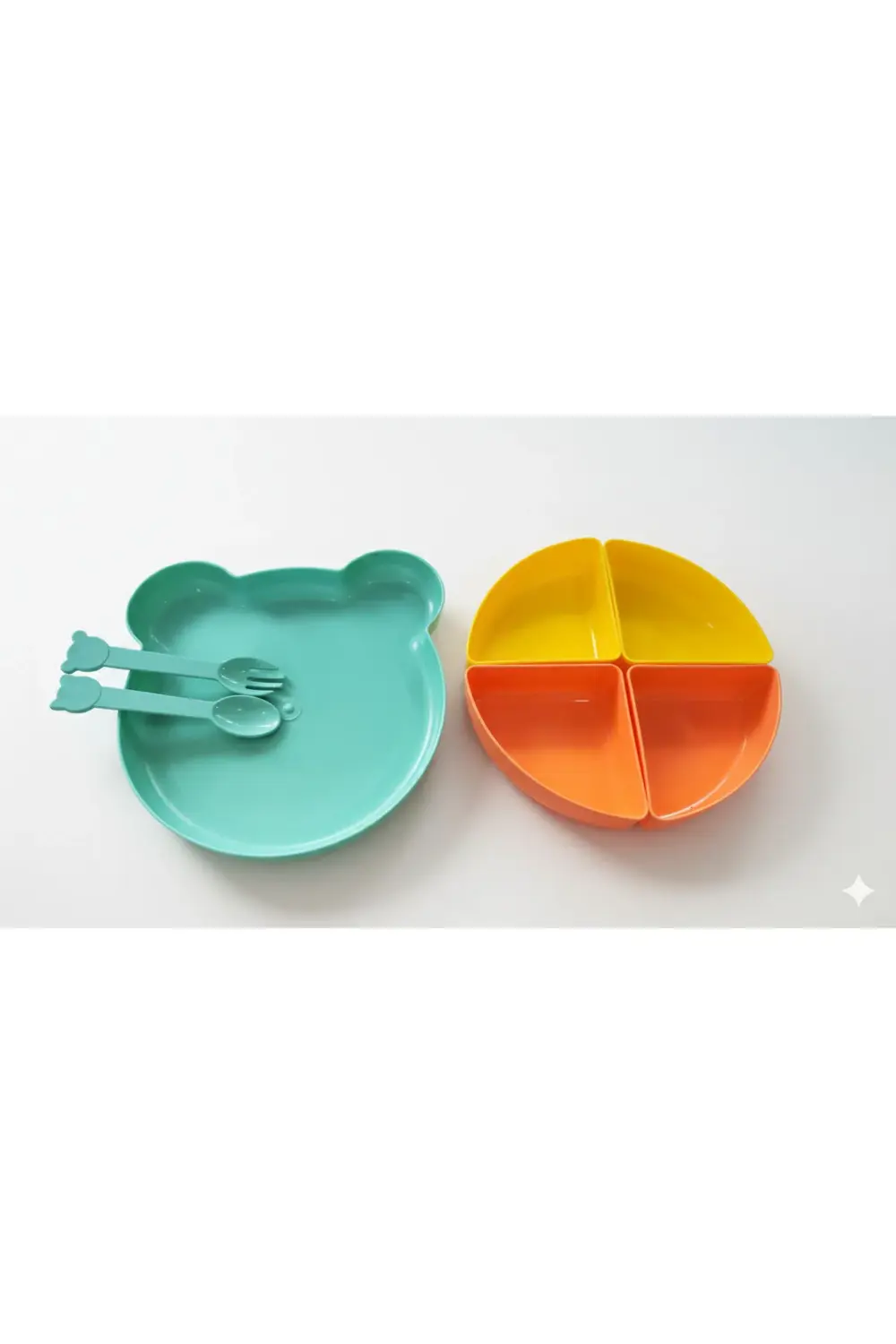 Minik Ayıcık Beslenme Seti | Bölmeli Mama Tabağı & Çatal Kaşık Se