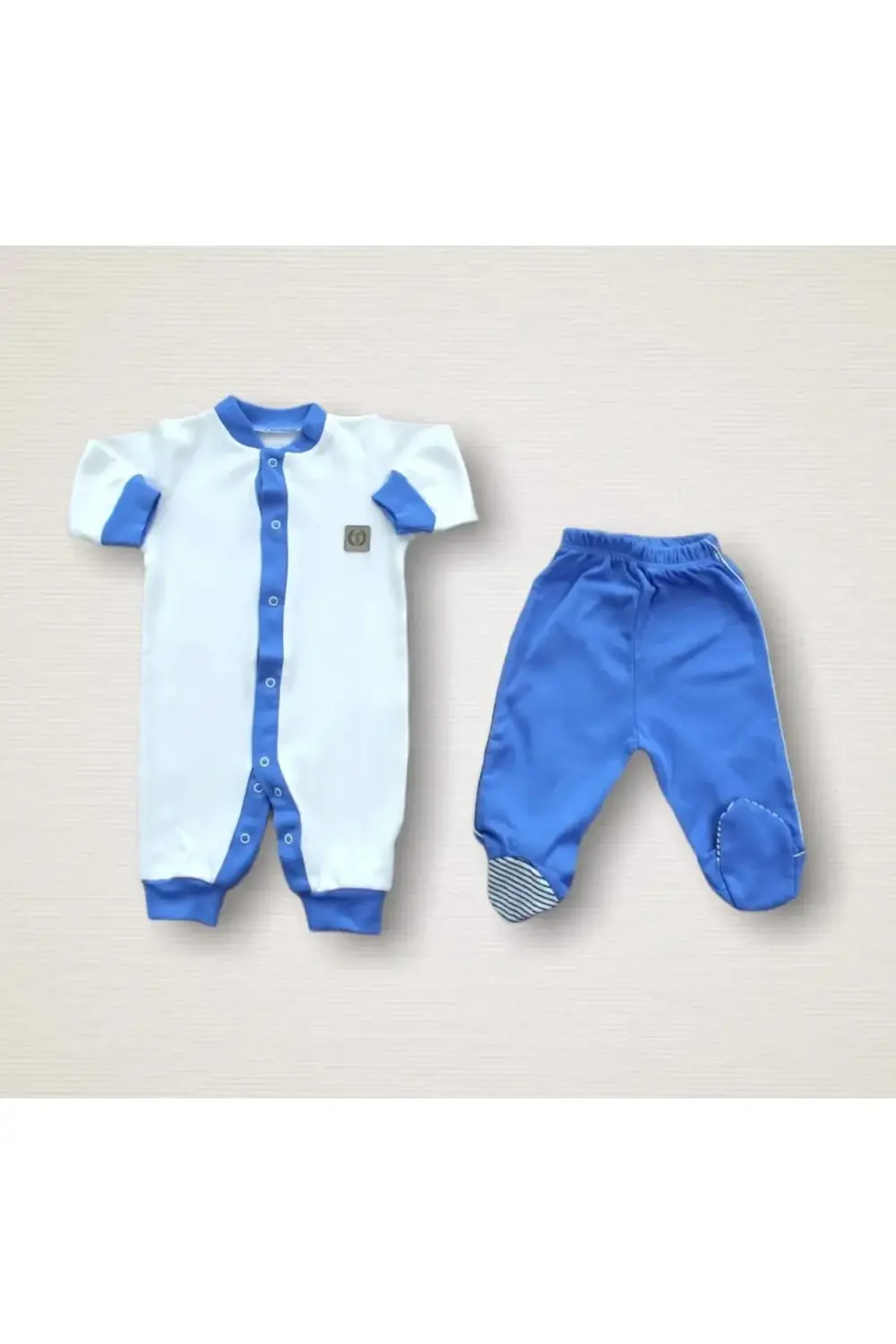 Minik Centilmen Ayı Nakışlı 10lu Zıbın Takımı Hastane Çıkışı Mavi