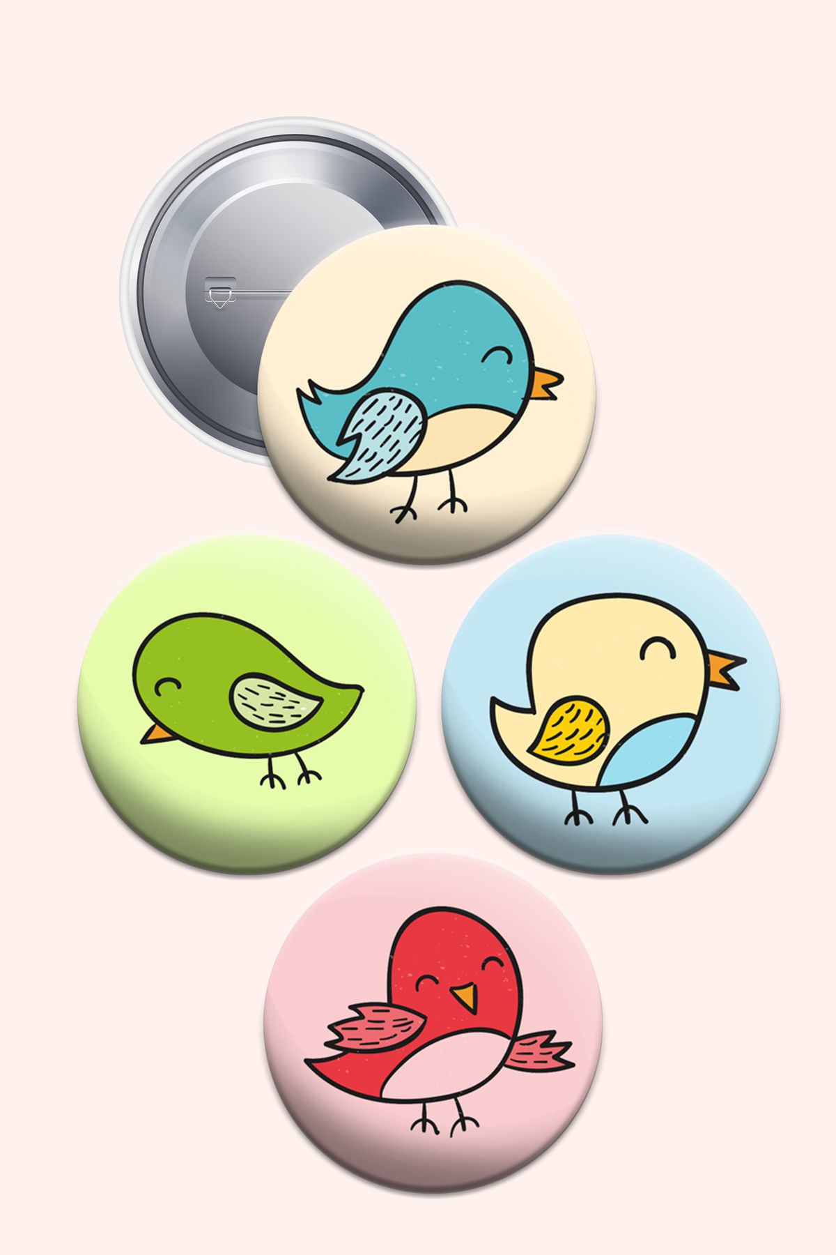 Minik Kuş İğneli Buton Rozet Seti 44 mm