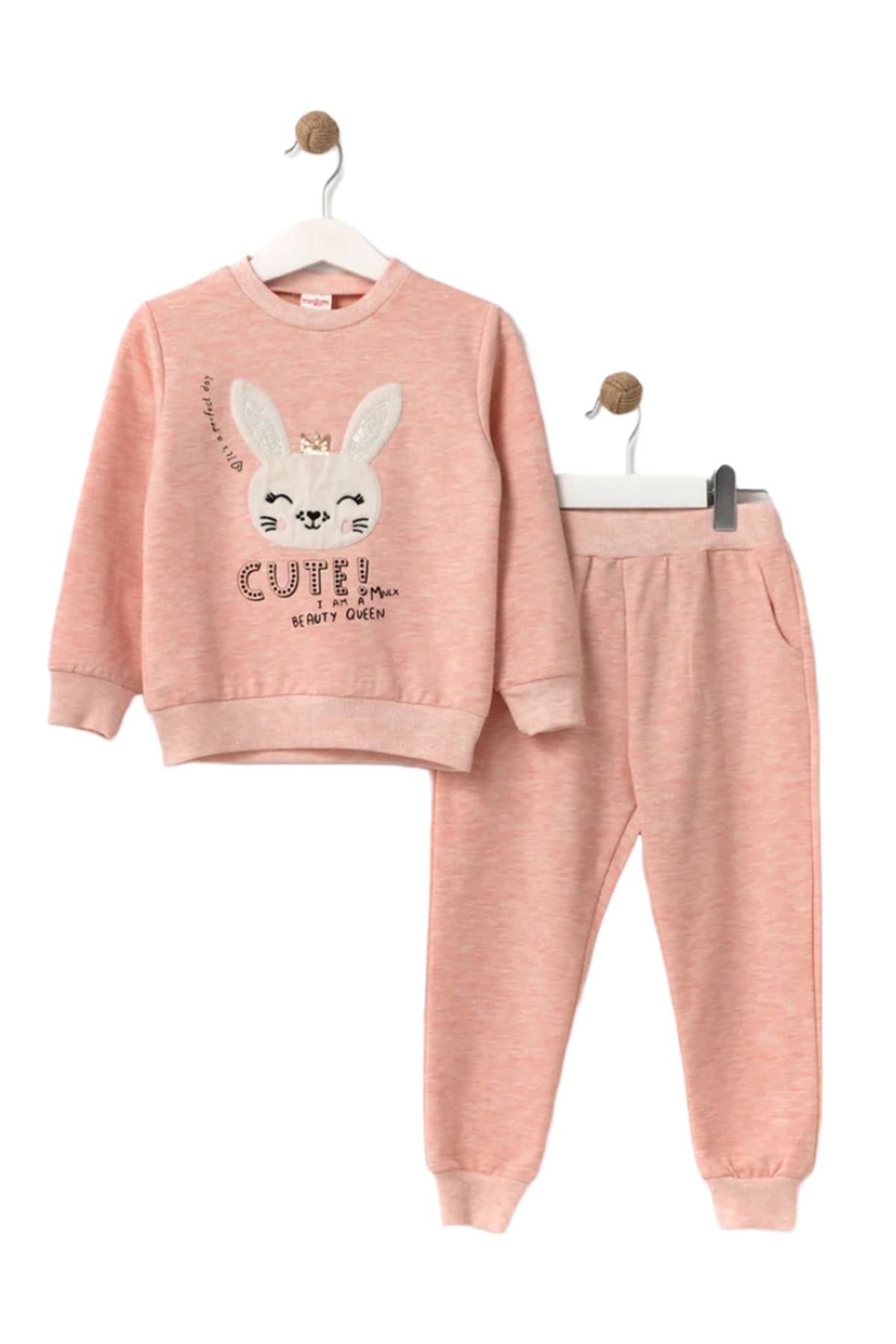 Dear Enika Miniloox Kız Bebek Cute Tavşan Baskılı Pembe Eşofman Takımı