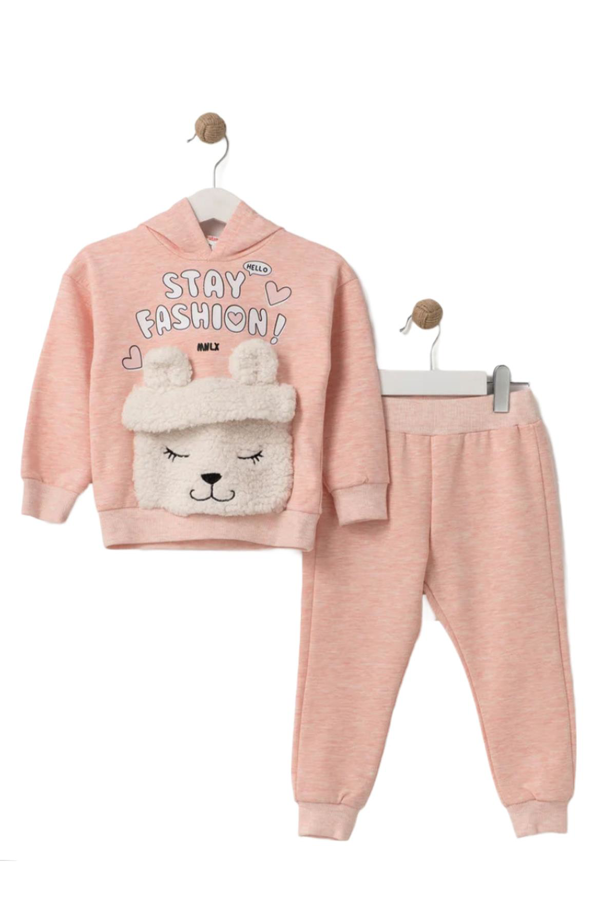 MiniLoox Kız Bebek Tavşan Kabartmalı Açık Pembe Çocuk Eşofman Tak