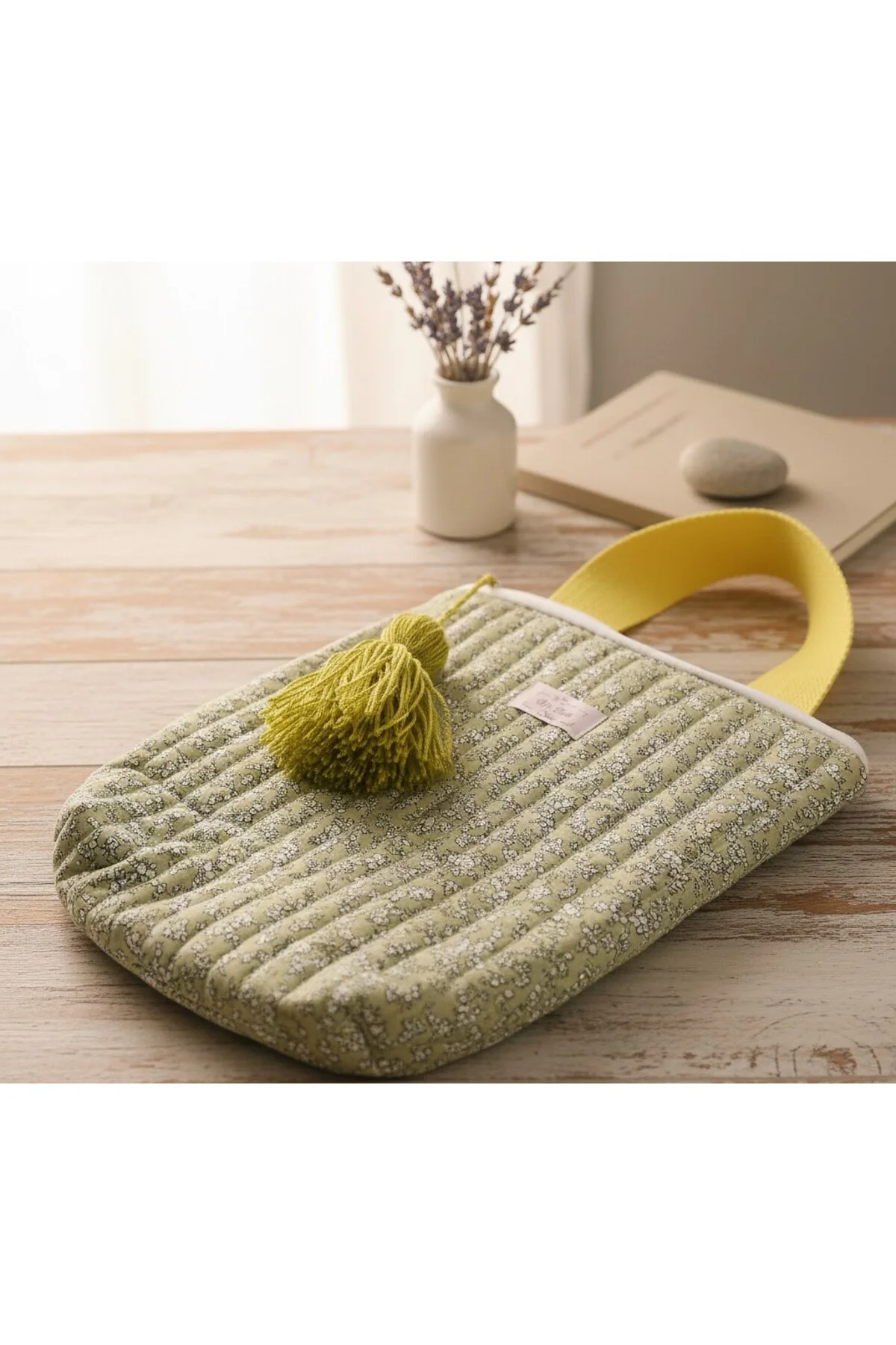 Minimal Çiçek Desenli Orginizer Çanta (Yeşil)