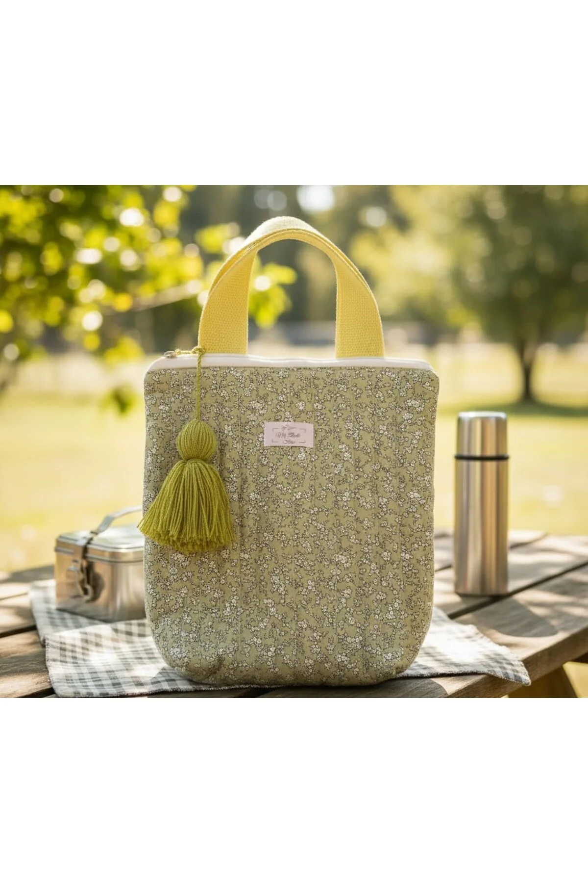 Minimal Çiçek Desenli Orginizer Çanta (Yeşil)