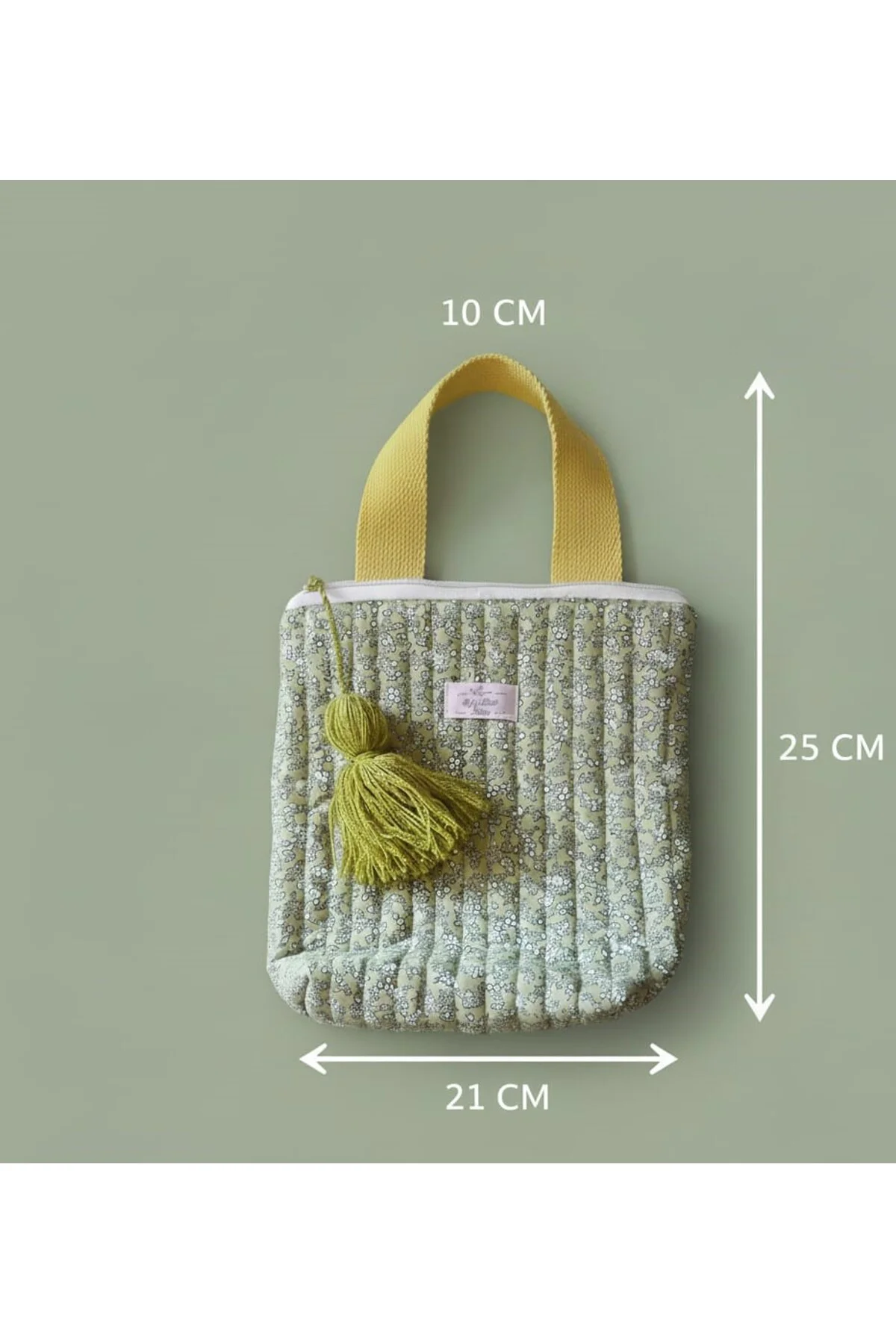 Minimal Çiçek Desenli Orginizer Çanta (Yeşil)