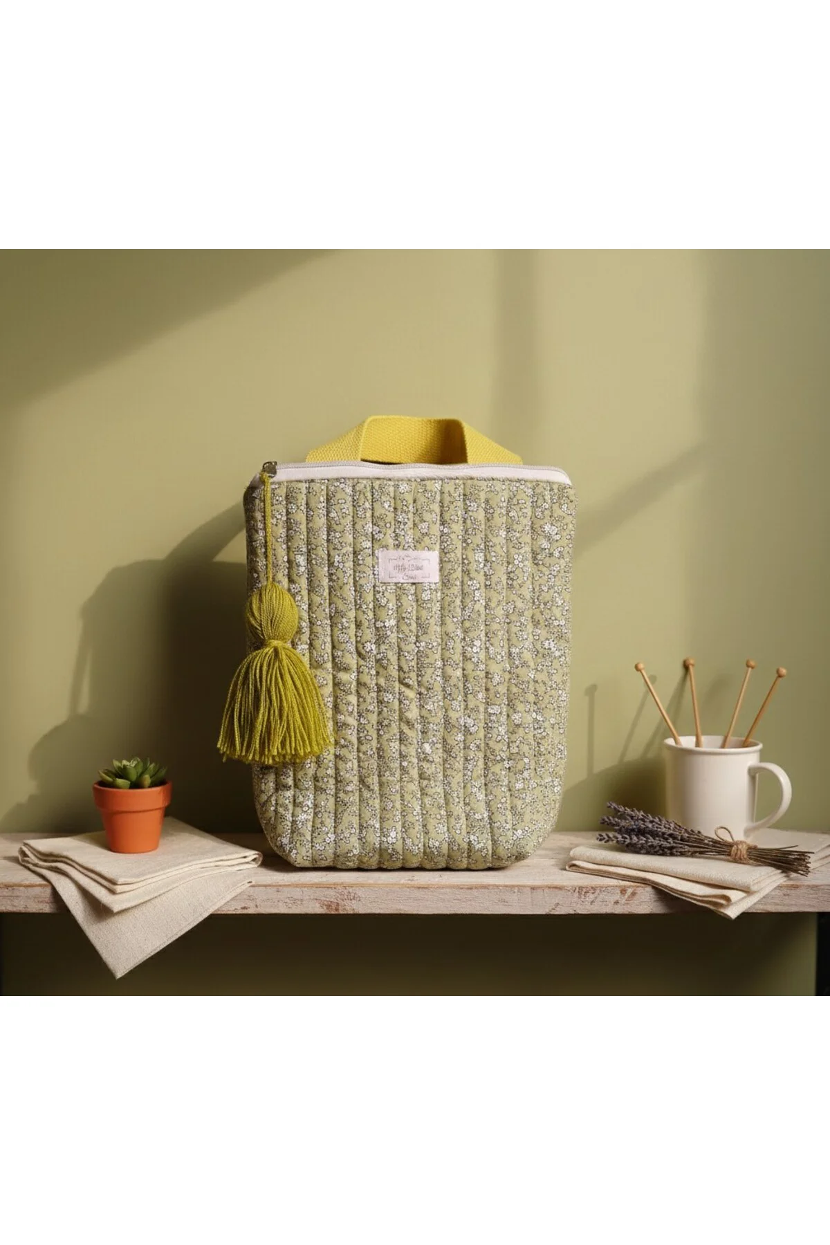 Minimal Çiçek Desenli Orginizer Çanta (Yeşil)