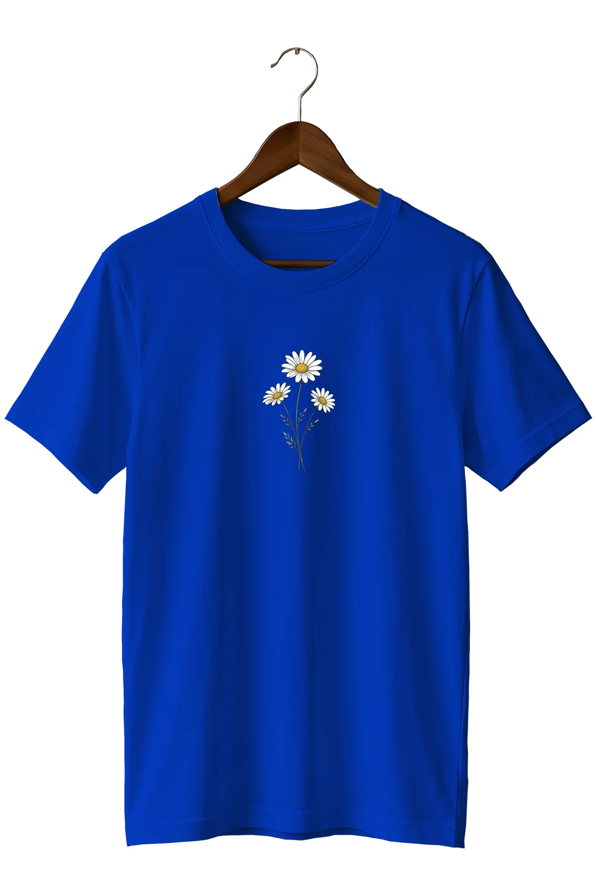 Minimal Papatya Çiçek Baskılı Unisex T-Shirt Pamuklu Bisiklet Yaka Basic Tişört