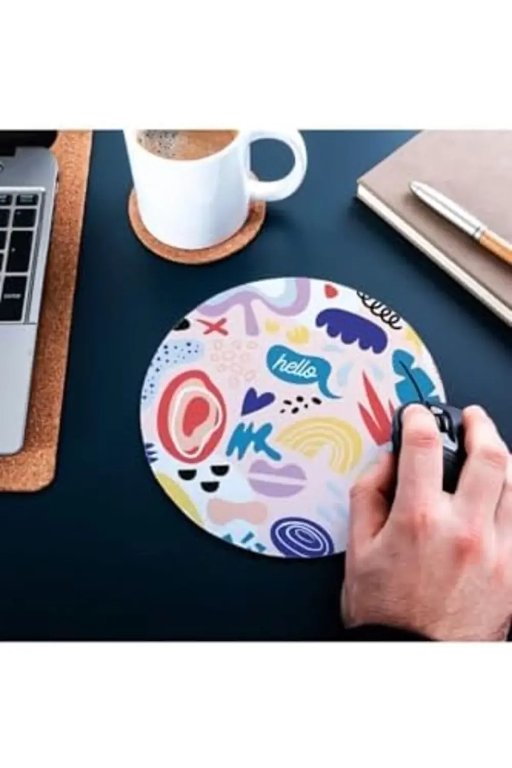 Minimal Renkli Tasarımlı Yuvarlak Mousepad - Mouse Pad - Fare Alt