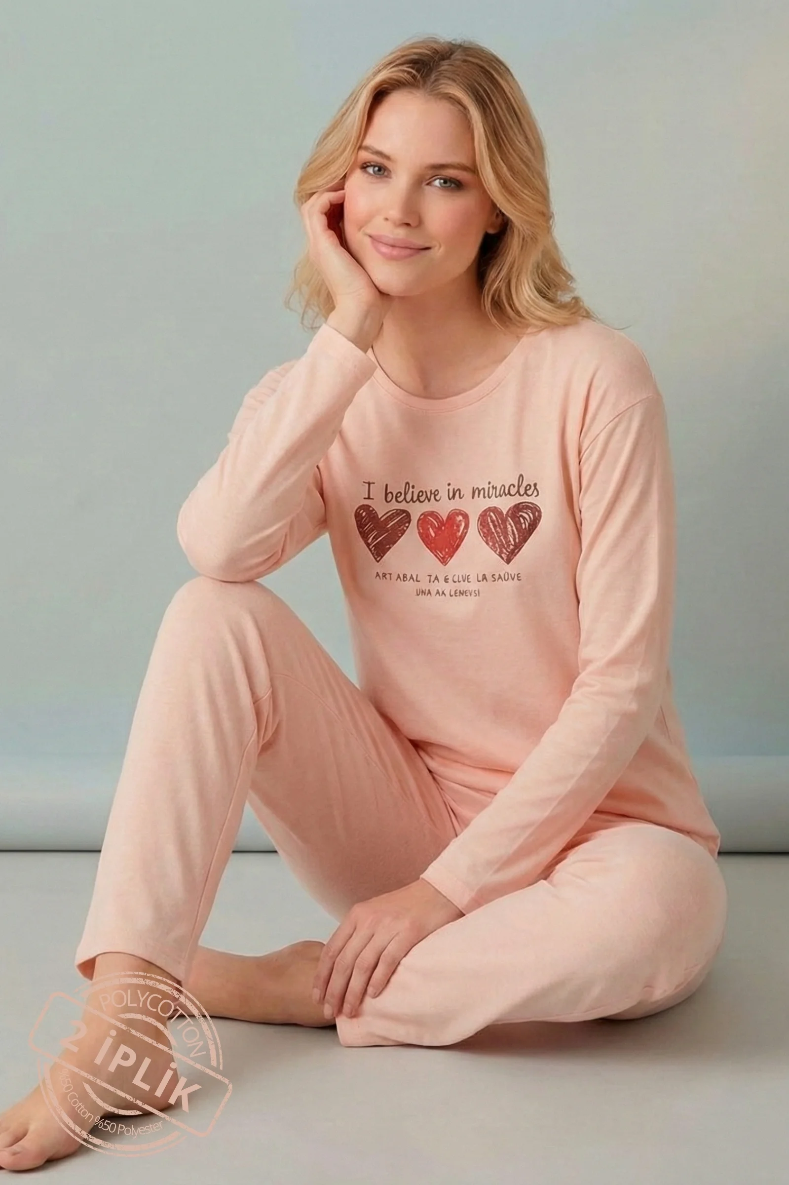 Minimalist Desenli Geniş Beden Sade Şık Uzun Kollu Örme Pijama Takımı, Somon, XL Minimalist Desenli Geniş Beden Sade Şık Uzun Kollu Örme Pijama Takımı, Somon, XL