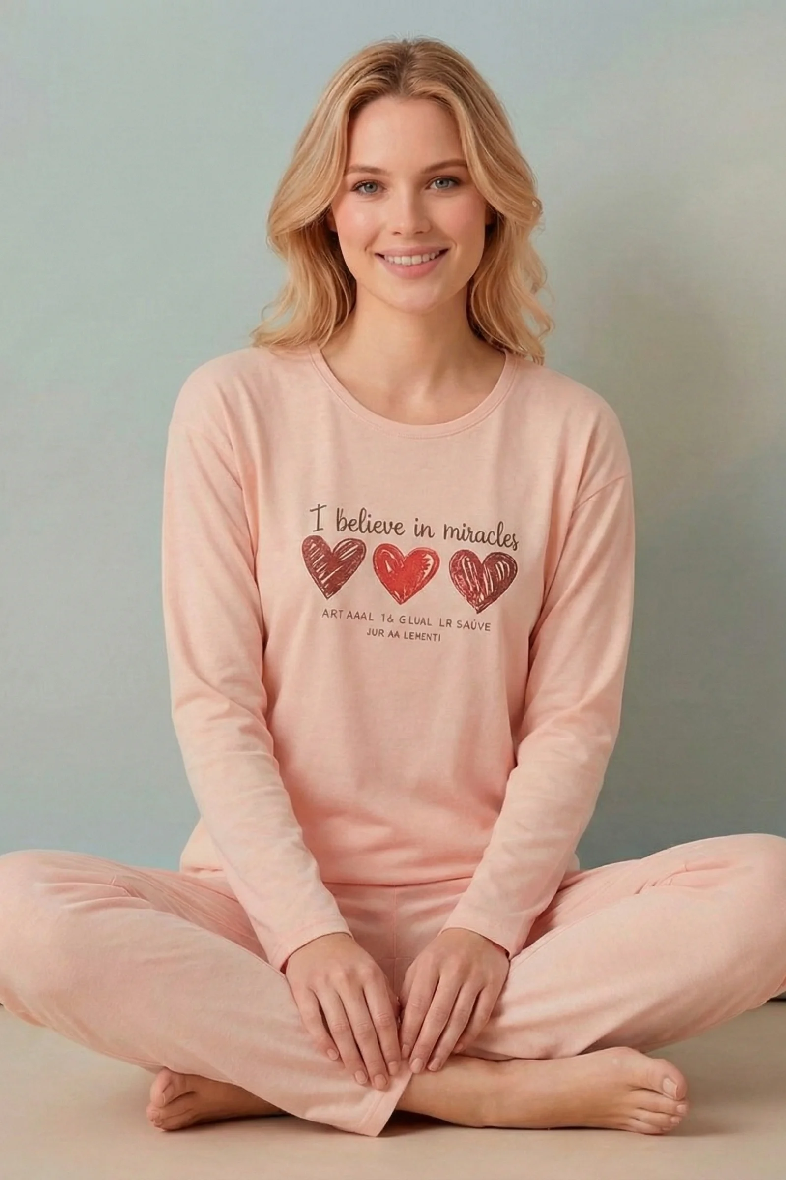 Minimalist Desenli Geniş Beden Sade Şık Uzun Kollu Örme Pijama Takımı, Somon, XL Minimalist Desenli Geniş Beden Sade Şık Uzun Kollu Örme Pijama Takımı, Somon, XL