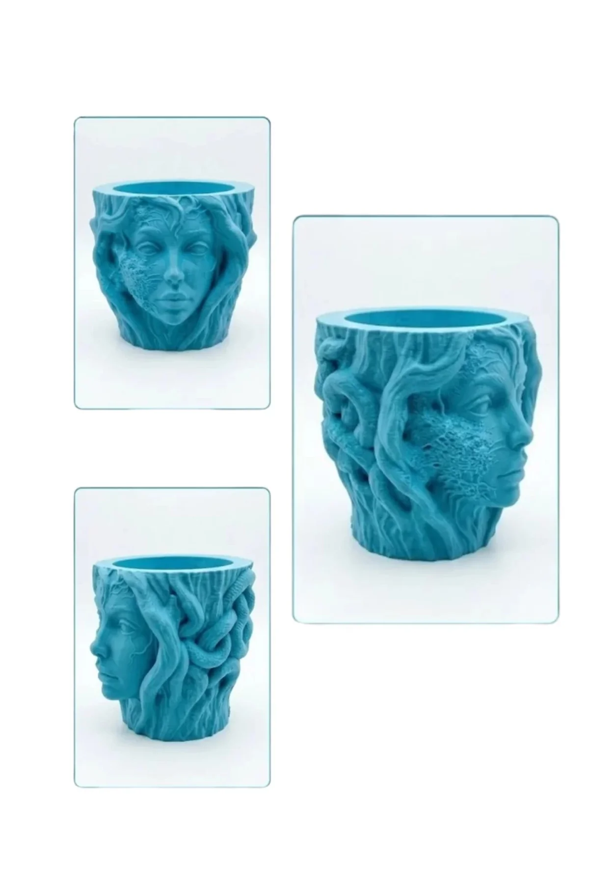 Minimalist Kadın Yüzü Heykel Tasarımlı 3d Dekoratif Saksı Vazo