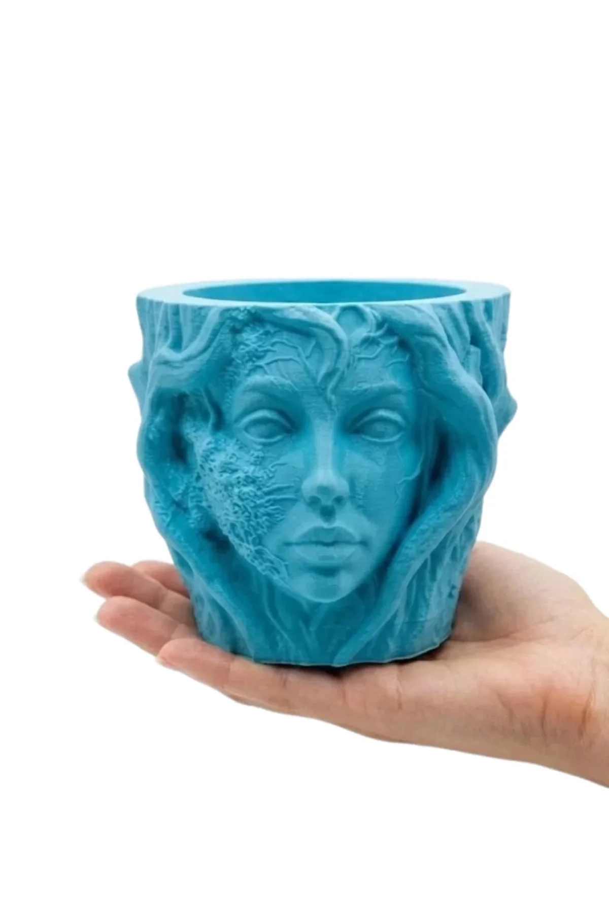 Minimalist Kadın Yüzü Heykel Tasarımlı 3d Dekoratif Saksı Vazo
