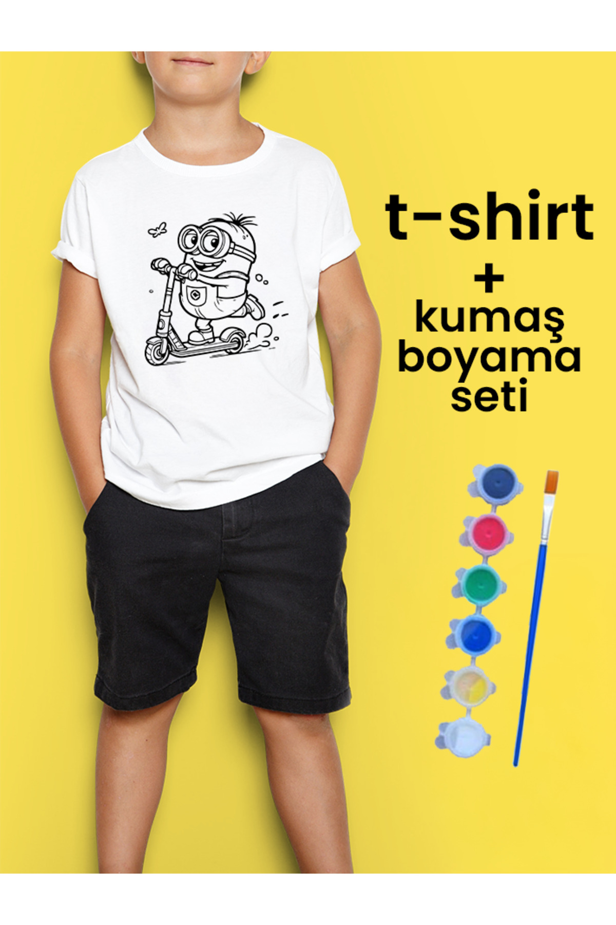 Minion Tişört Boyama Seti – Çocuk Full Set Fırçalı, Kreatif Elbis