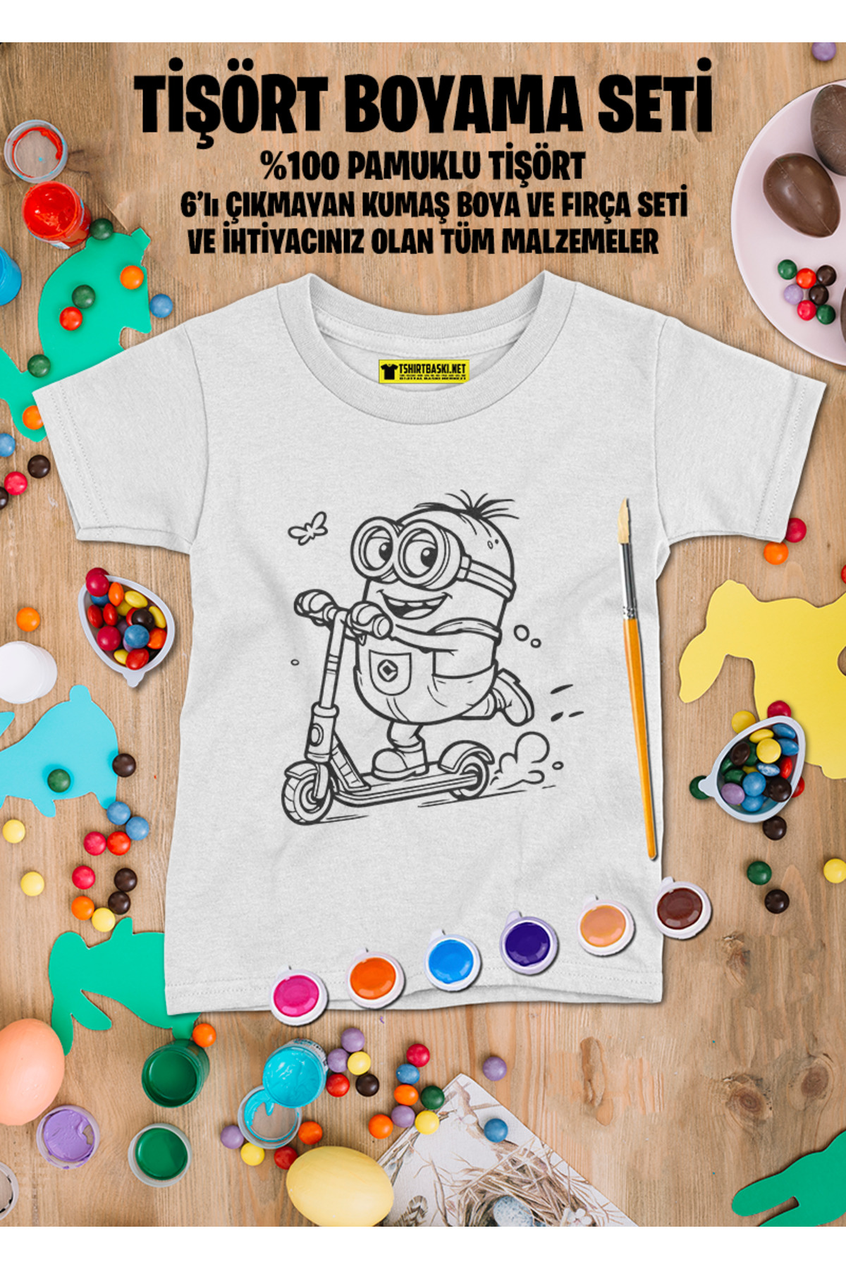 Minion Tişört Boyama Seti – Çocuk Full Set Fırçalı, Kreatif Elbis