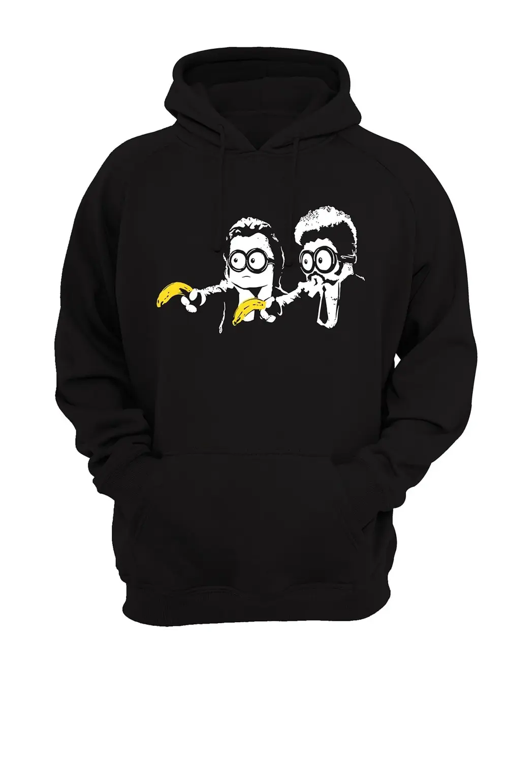 Minions Pulp Fiction Baskılı Siyah Kapüşonlu Sweatshirt 3 Iplik P