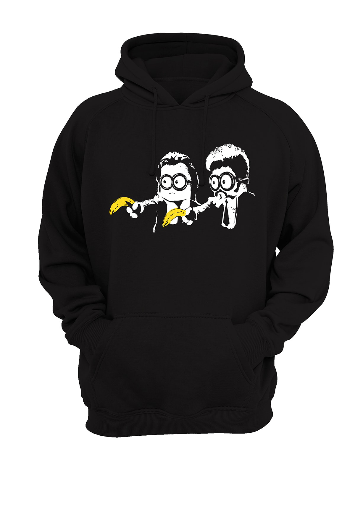 Remonz Minions Pulp Fiction Baskılı Siyah Kapüşonlu Sweatshirt 3 İplik P