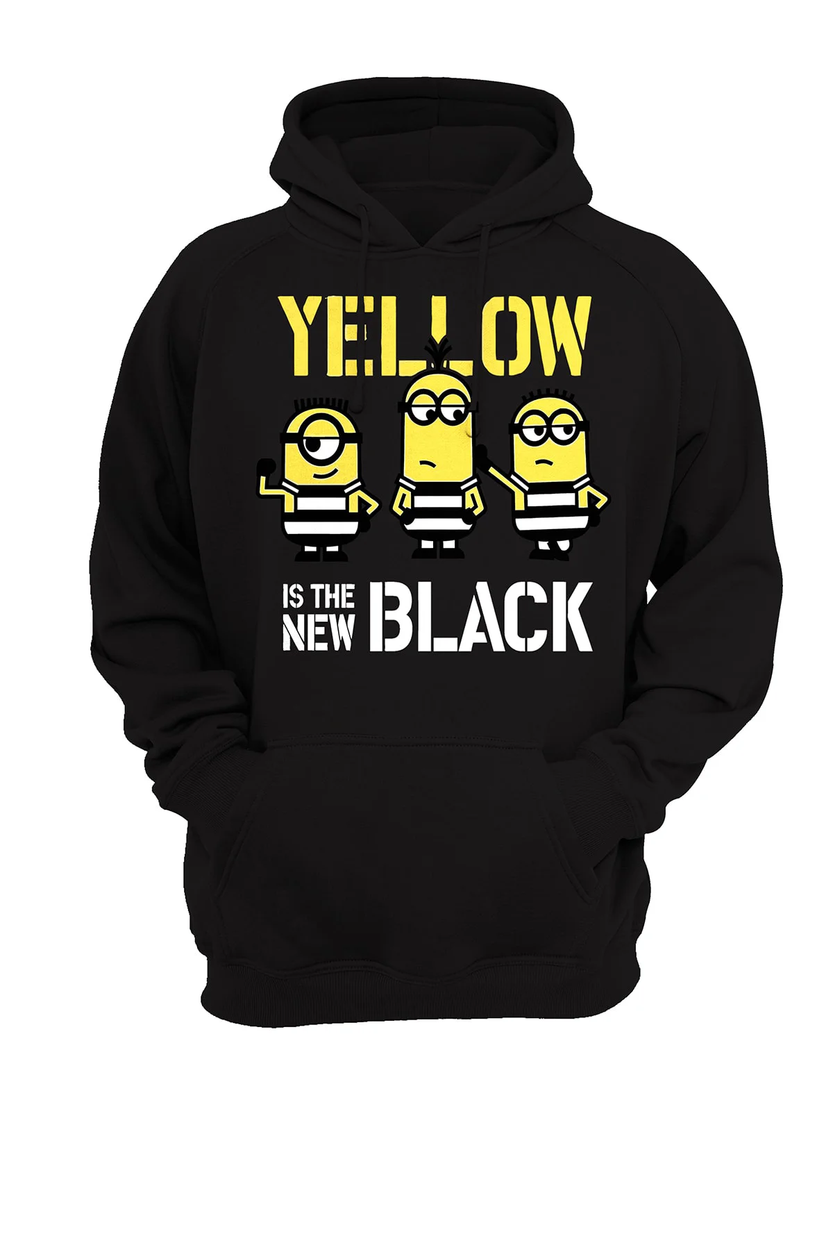 Minions Yellow On The New Black Baskılı Siyah Sweatshirt Kapüşonlu Şardonlu