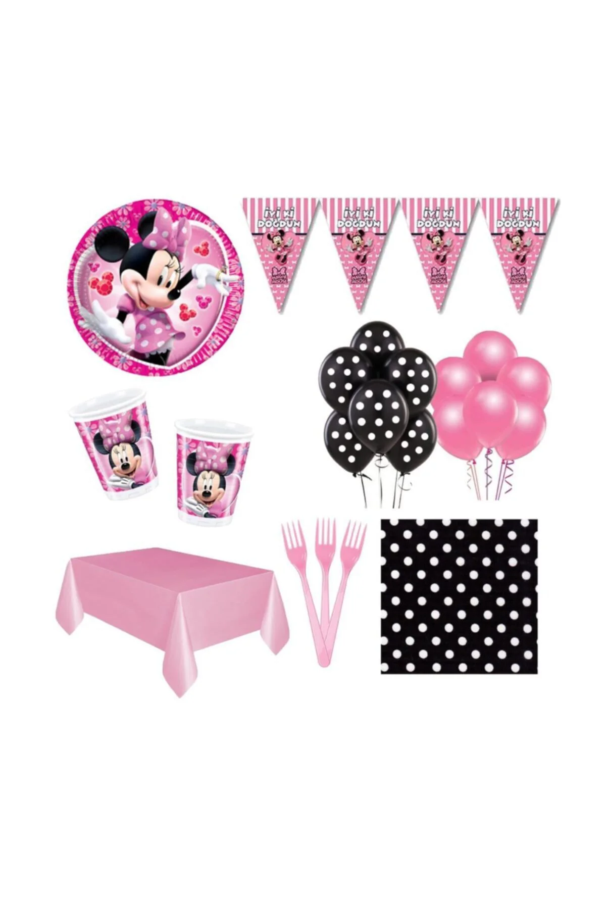 Minnie Fare Doğum Günü Parti Malzemeleri Süsleri Seti 8 Kişilik