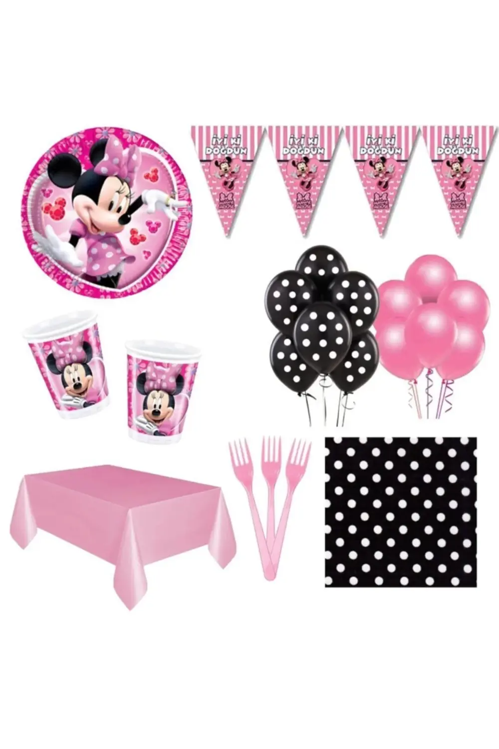 Minnie Fare Doğum Günü Parti Malzemeleri Süsleri Seti 24 Kişilik