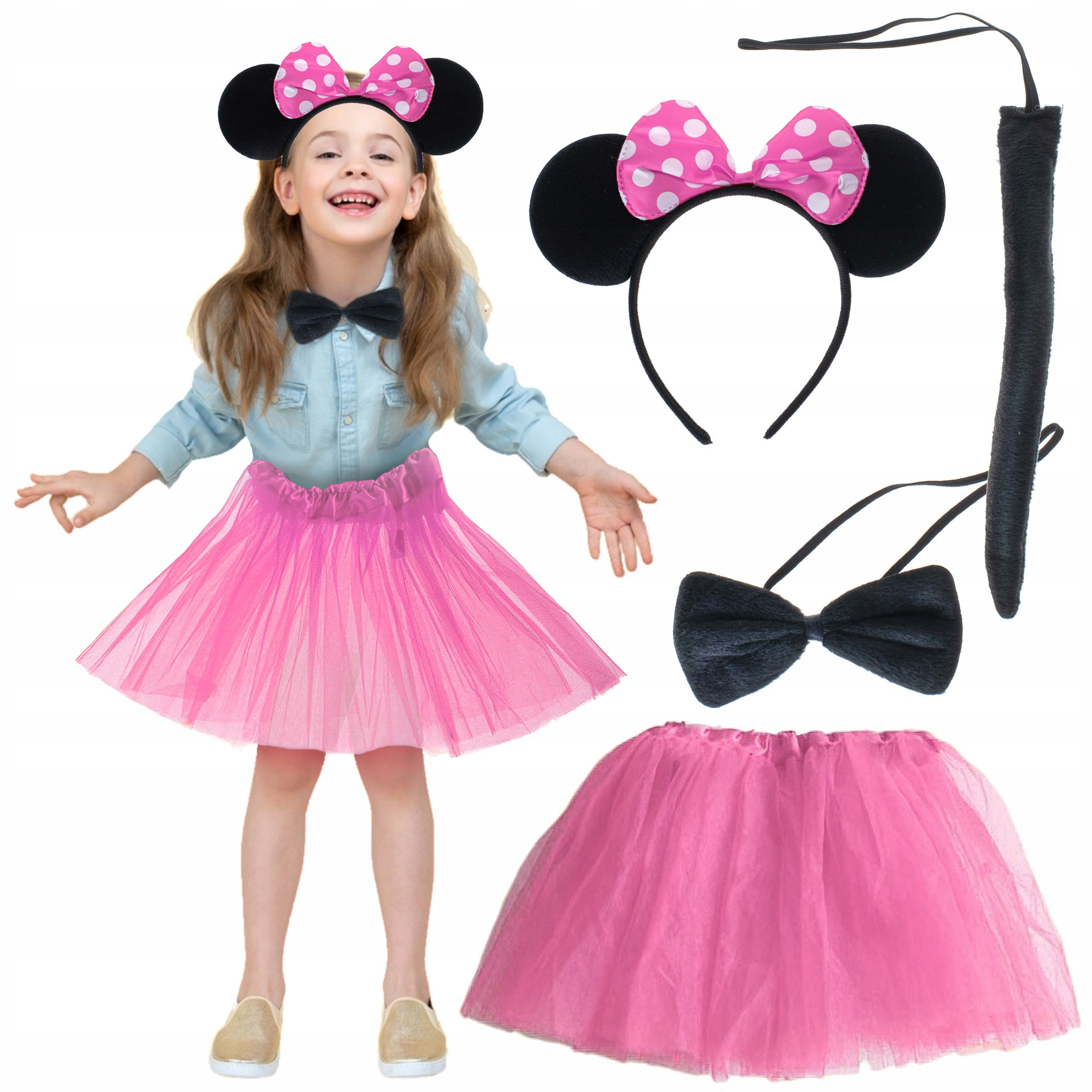 Minnie Kostüm Seti (Pembe Tütü Etek + Pembe Taç + Papyon + Kuyruk Minnie Kostüm Seti (Pembe Tütü Etek + Pembe Taç + Papyon + Kuyruk