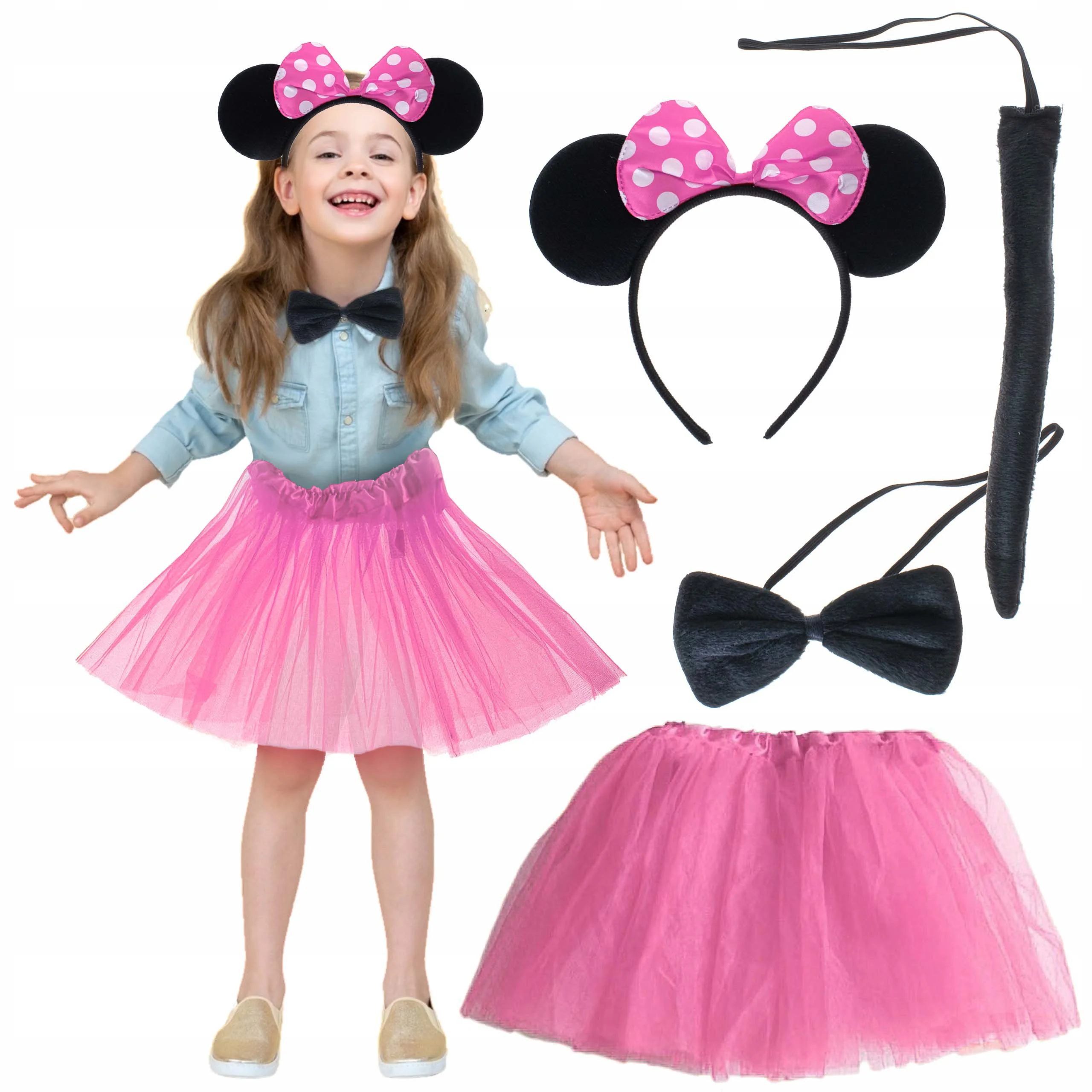 Minnie Kostüm Seti – Pembe Tütü Etek, Taç, Papyon ve Kuyruk | Çocuk Kostümü