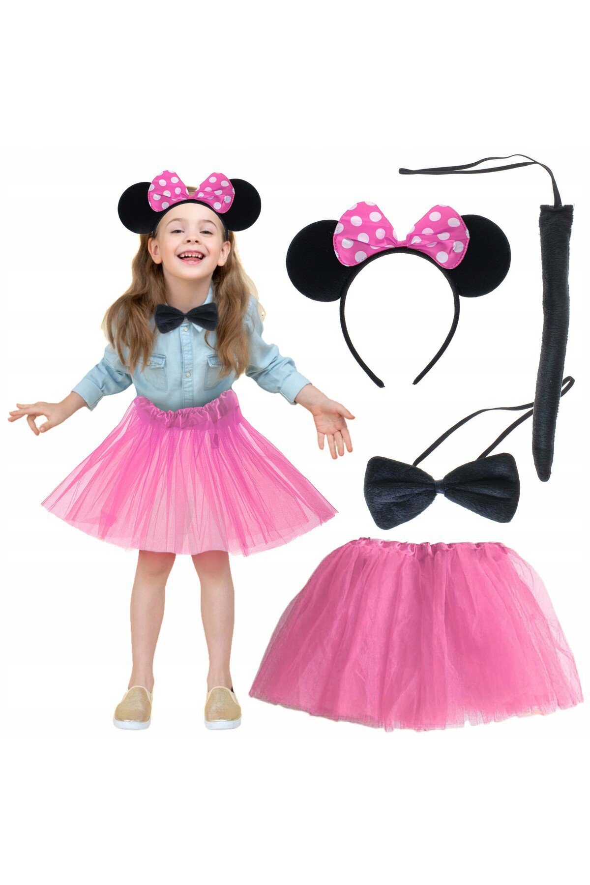 Simya Ticaret Minnie Kostüm Seti (Pembe Tütü Etek Pembe Taç Papyon Kuyruk)