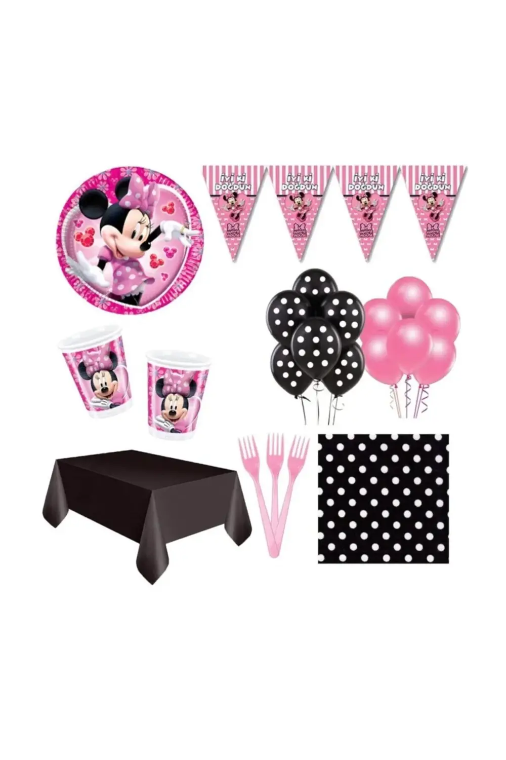 Mınnıe Mouse Doğum Günü Parti Seti Ekonomik Süsler 8 Kişilik