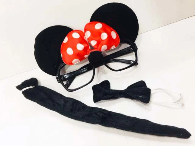 Minnie Mouse Gözlüğü Papyonu Kuyruğu Seti - Kostüm Aksesuarı