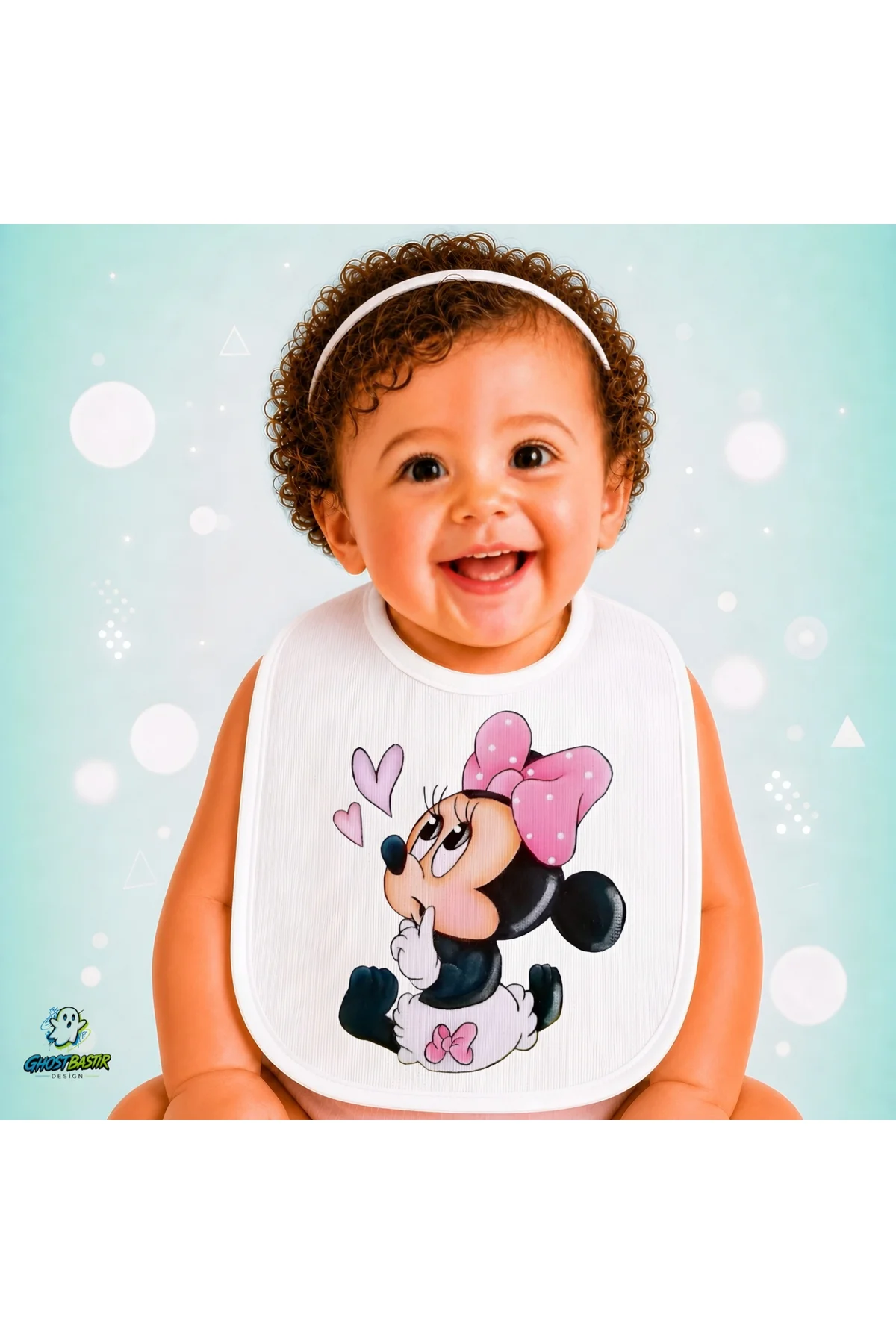 Minnie Mouse Keten Bebek Mama Önlüğü – Yumuşak, Emici, Yıkanabilir, Özel Tasarım P138