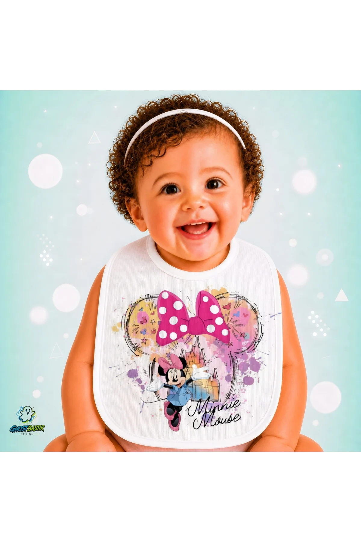 Minnie Mouse Keten Bebek Mama Önlüğü – Yumuşak, Emici, Yıkanabilir, Özel Tasarım P137