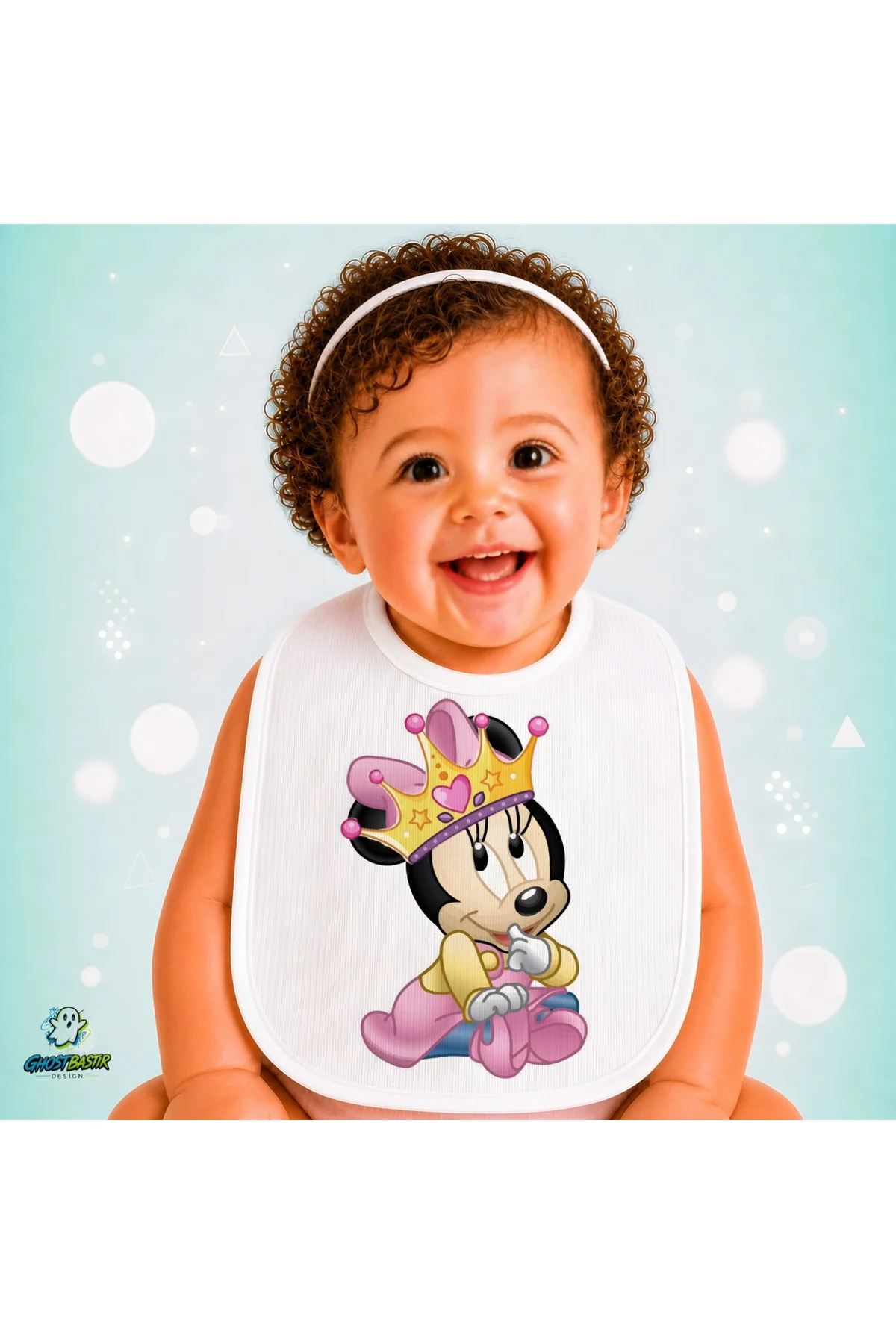 Minnie Mouse Keten Bebek Mama Önlüğü – Yumuşak, Emici, Yıkanabilir, Özel Tasarım P136