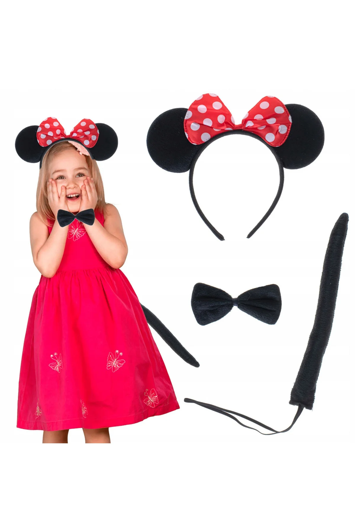 Minnie Mouse Kostüm Seti Taç Kuyruk Papyon Gösteri Seti  GO506089