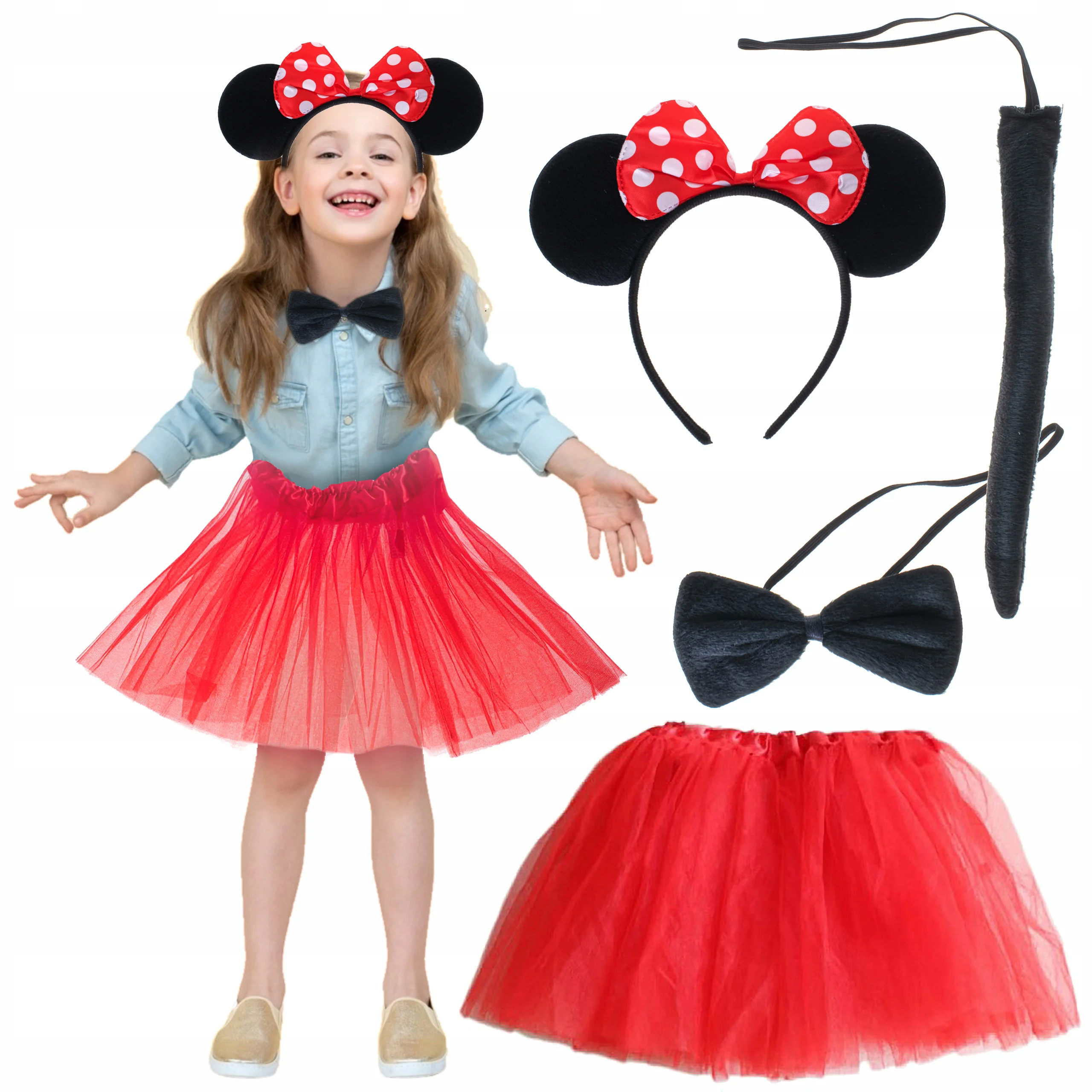 Minnie Mouse Kostüm Seti – Etek Taç Kuyruk Papyon Gösteri Seti | Çocuk Kıyafeti