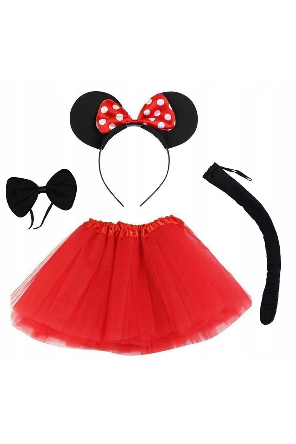 Minnie Mouse Kostüm Seti Etek Taç Kuyruk Papyon Gösteri Seti (506
