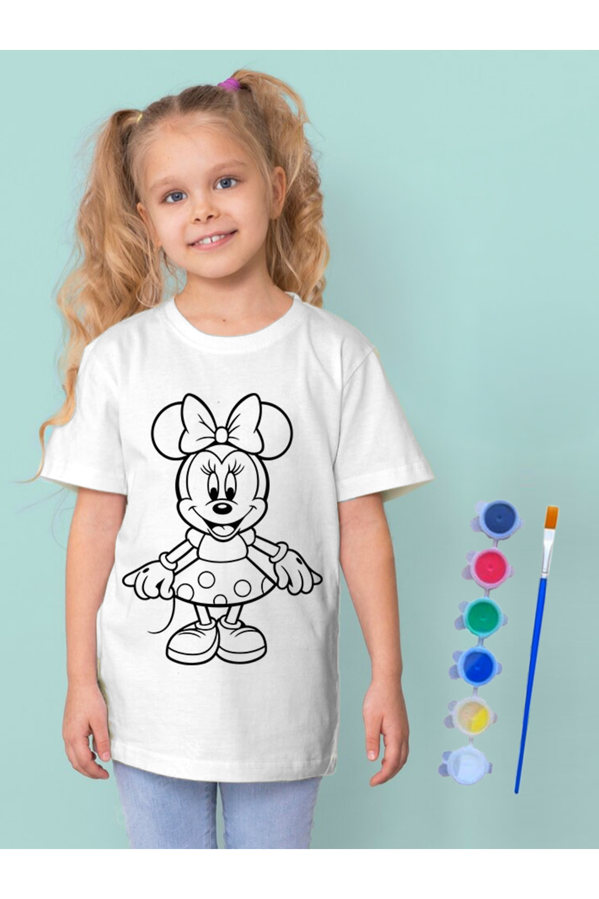 Minnie Tişört Boyama Seti – Çocuk Full Set Fırçalı, Kreatif Elbis