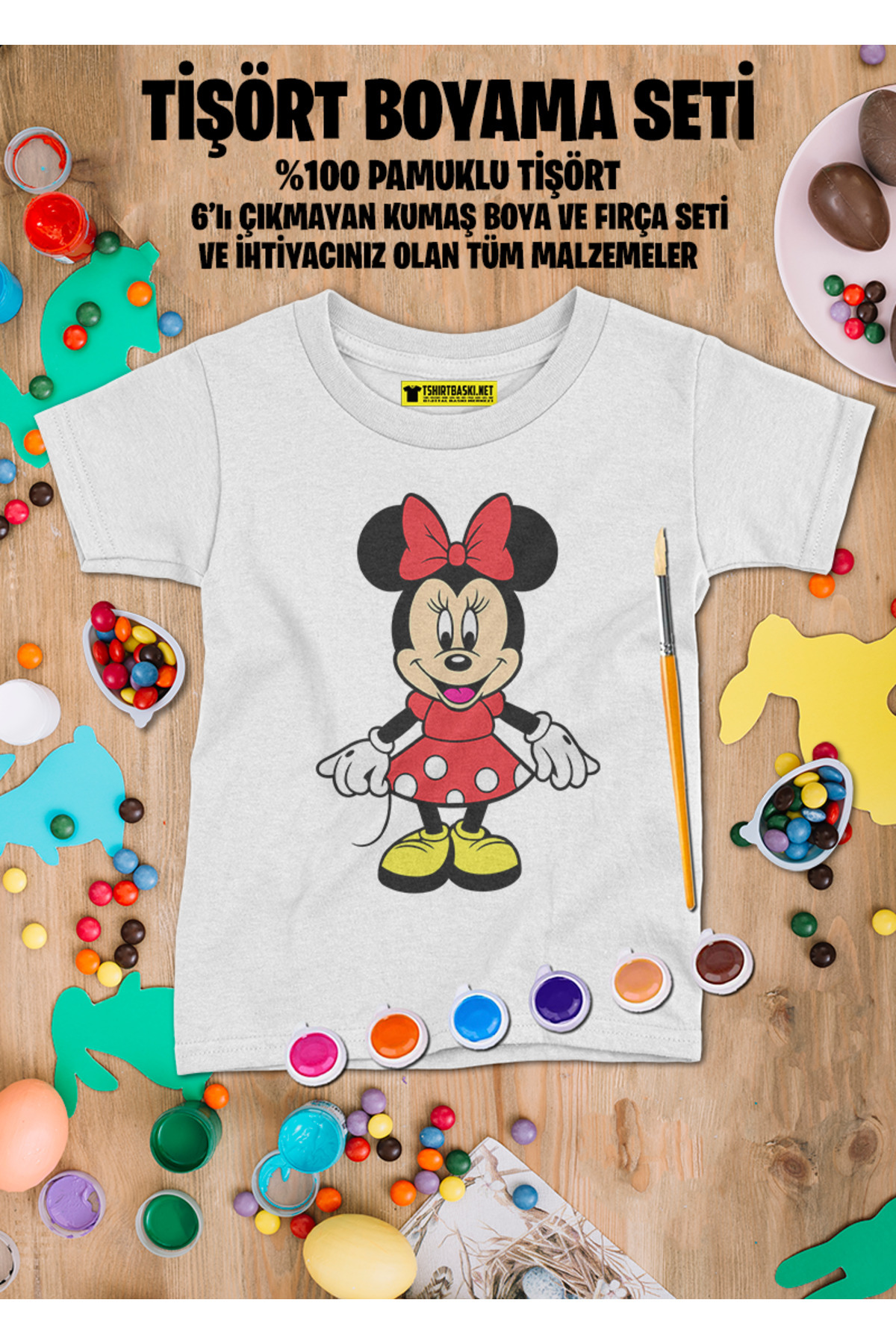 Minnie Tişört Boyama Seti – Çocuk Full Set Fırçalı, Kreatif Elbis